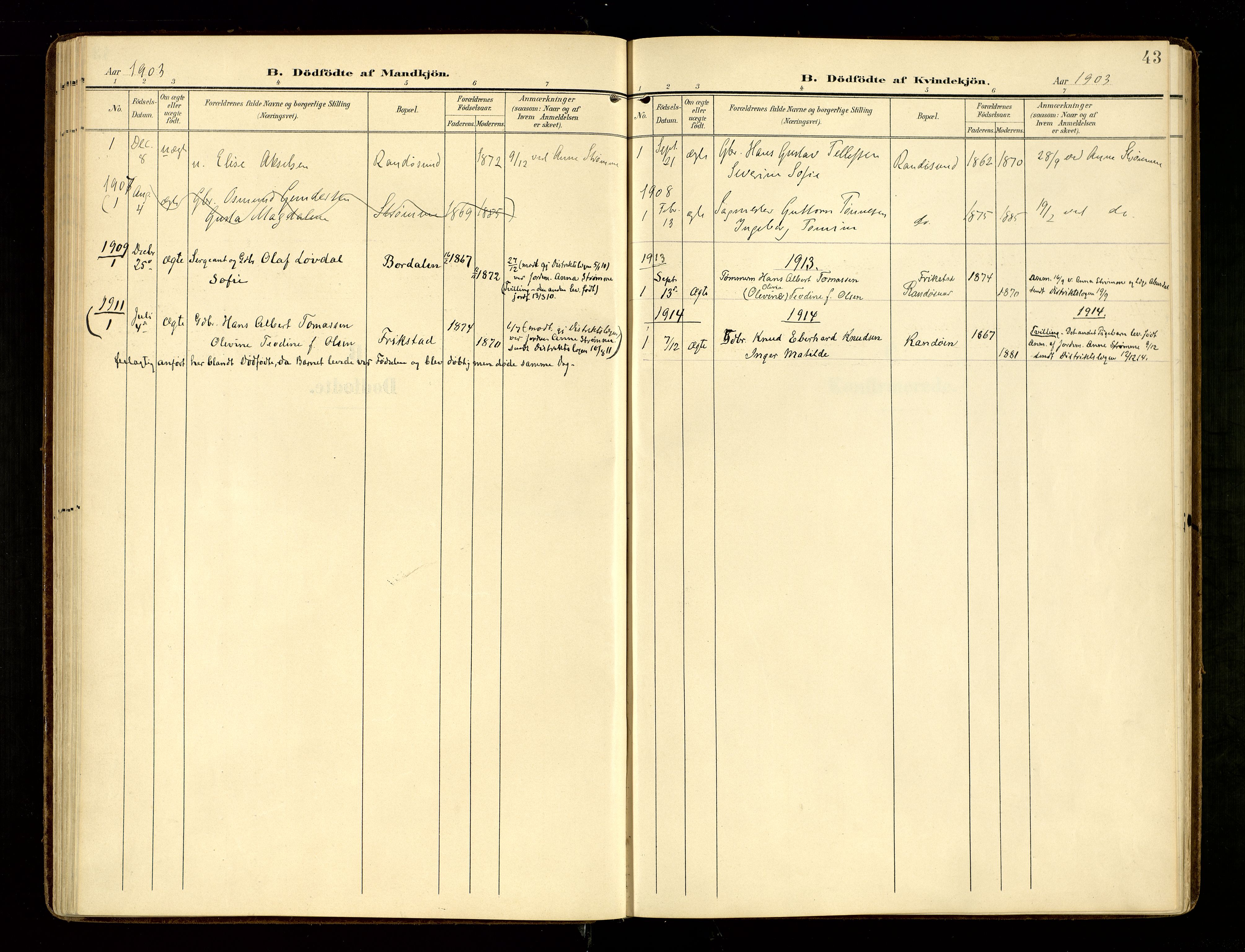Oddernes sokneprestkontor, SAK/1111-0033/F/Fa/Fab/L0003: Parish register (official) no. A 3, 1903-1916, p. 43