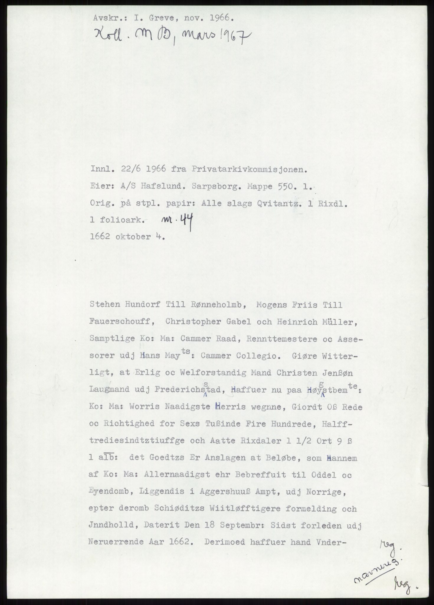 Samlinger til kildeutgivelse, Diplomavskriftsamlingen, RA/EA-4053/H/Ha, p. 285