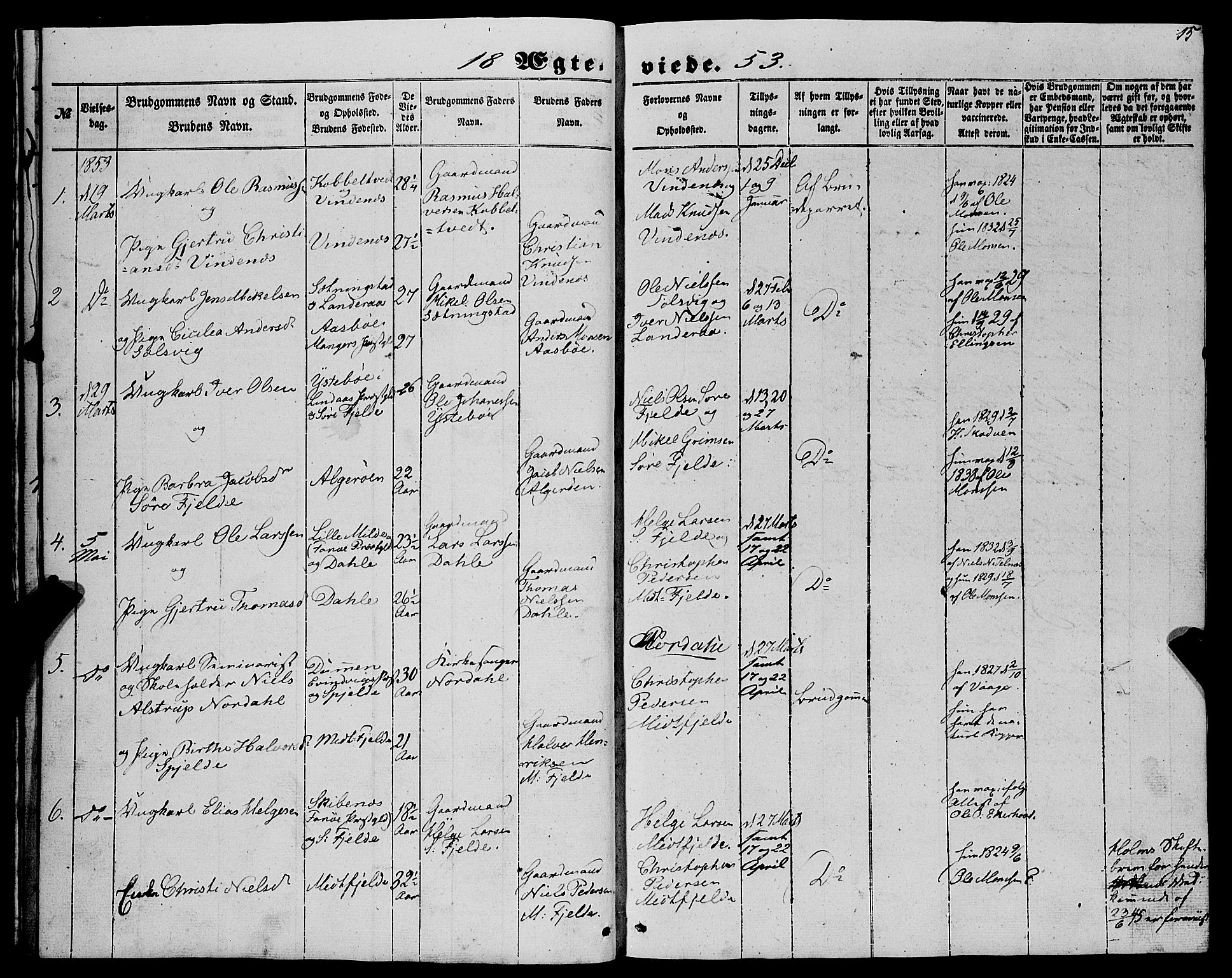 Fjell sokneprestembete, SAB/A-75301/H/Haa: Parish register (official) no. A 6, 1849-1877, p. 15