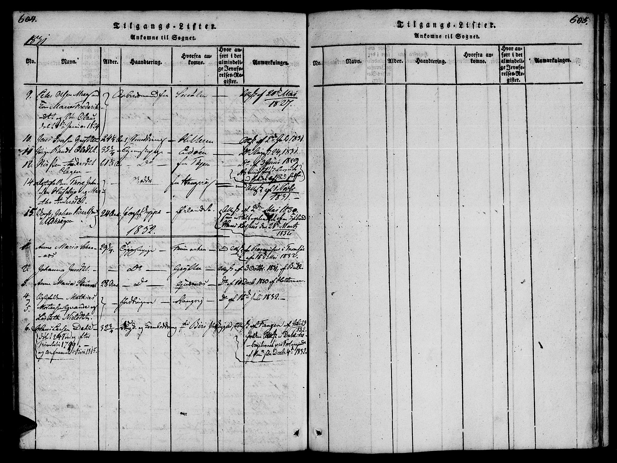 Ministerialprotokoller, klokkerbøker og fødselsregistre - Møre og Romsdal, AV/SAT-A-1454/572/L0842: Parish register (official) no. 572A05, 1819-1832, p. 604-605