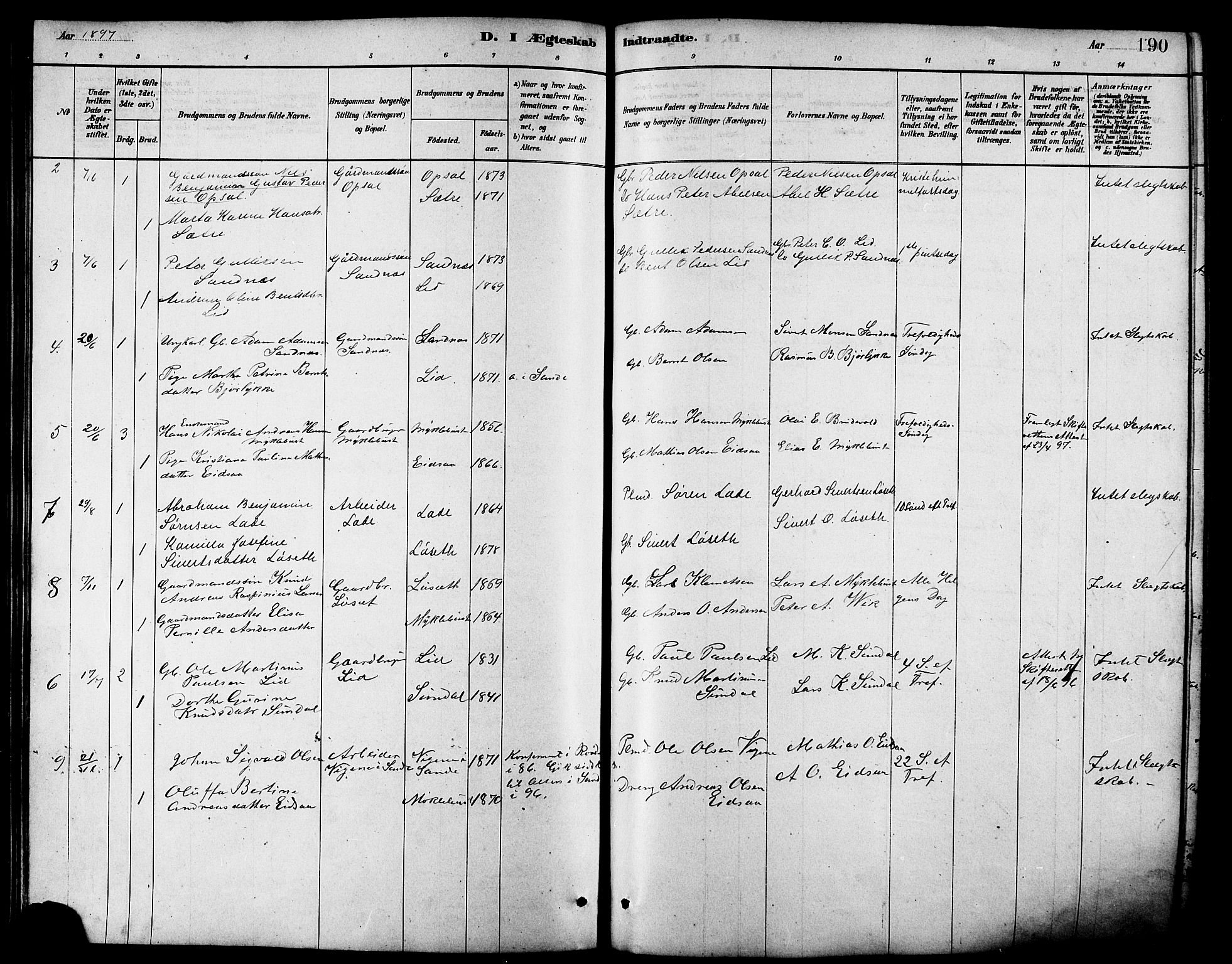 Ministerialprotokoller, klokkerbøker og fødselsregistre - Møre og Romsdal, AV/SAT-A-1454/502/L0027: Parish register (copy) no. 502C01, 1878-1908, p. 190