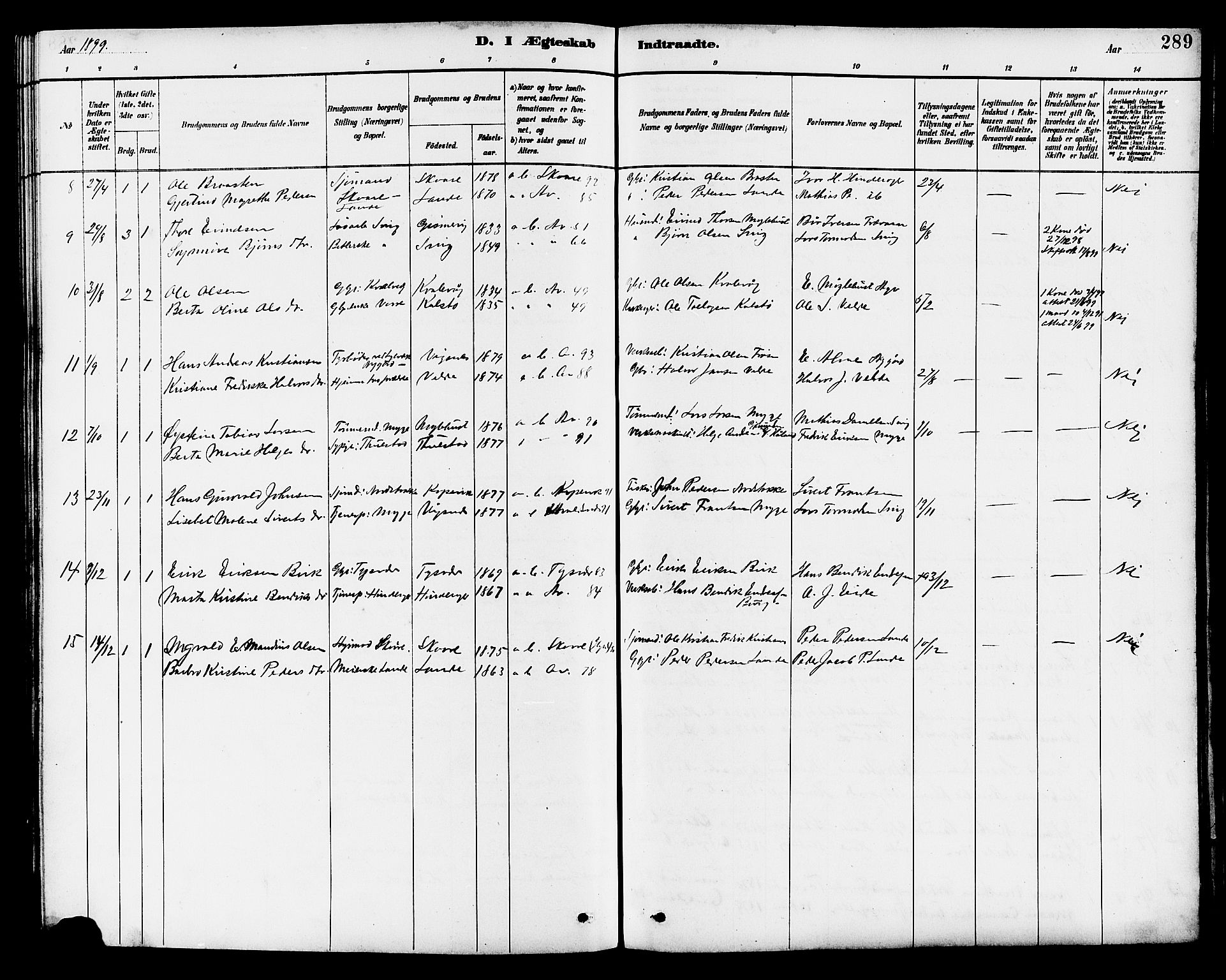 Avaldsnes sokneprestkontor, AV/SAST-A -101851/H/Ha/Hab/L0007: Parish register (copy) no. B 7, 1885-1909, p. 289