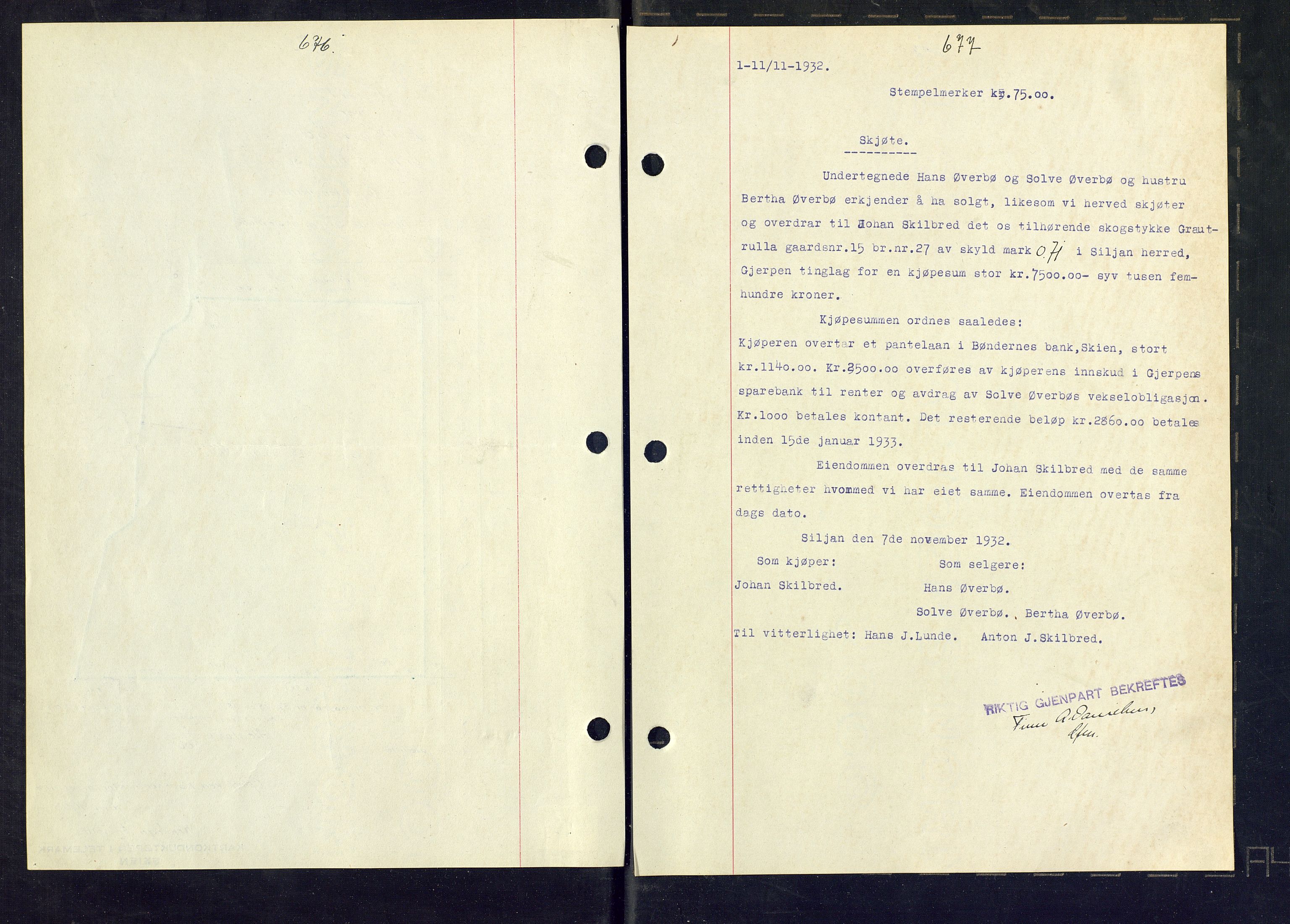 Gjerpen sorenskriveri, SAKO/A-216/G/Ga/Gaa/L0059: Mortgage book no. I 59-60 og 62, 1932-1934, Deed date: 11.11.1932