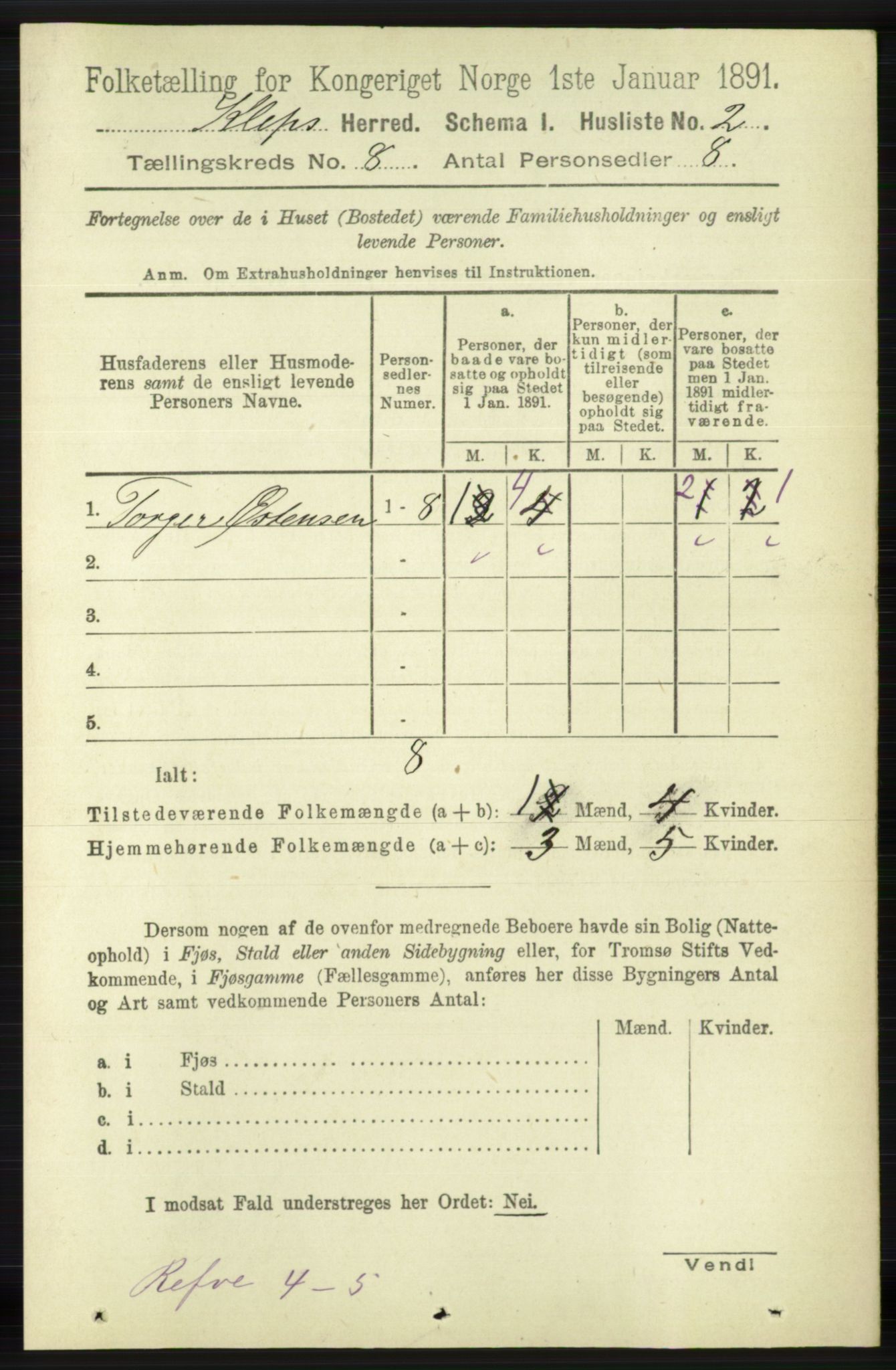 RA, 1891 census for 1120 Klepp, 1891, p. 2476