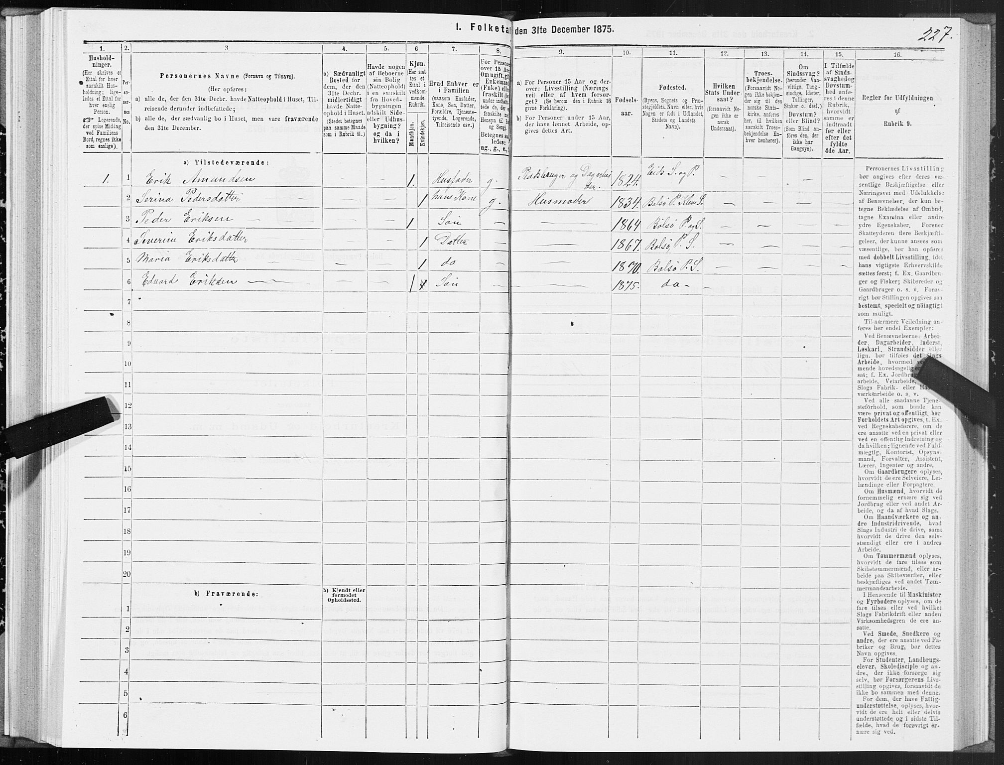 SAT, 1875 census for 1544P Bolsøy, 1875, p. 2227