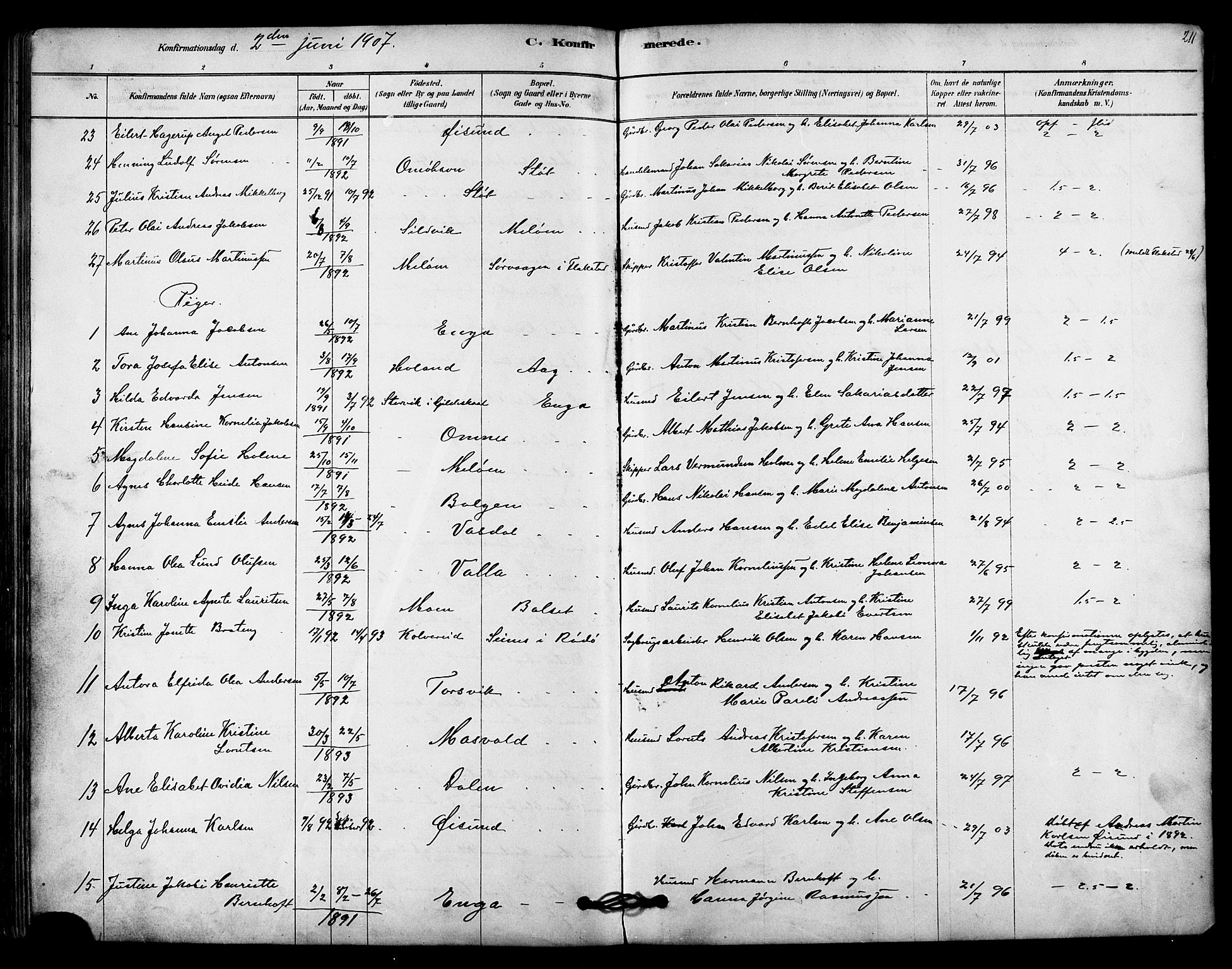 Ministerialprotokoller, klokkerbøker og fødselsregistre - Nordland, AV/SAT-A-1459/843/L0626: Parish register (official) no. 843A01, 1878-1907, p. 211