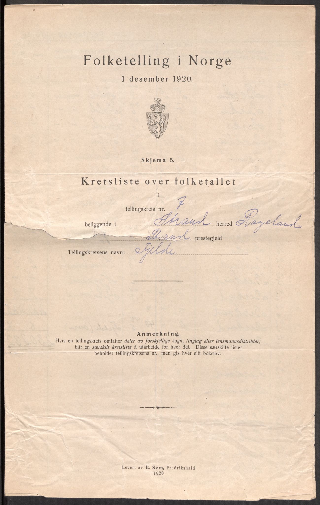 SAST, 1920 census for Strand, 1920, p. 27