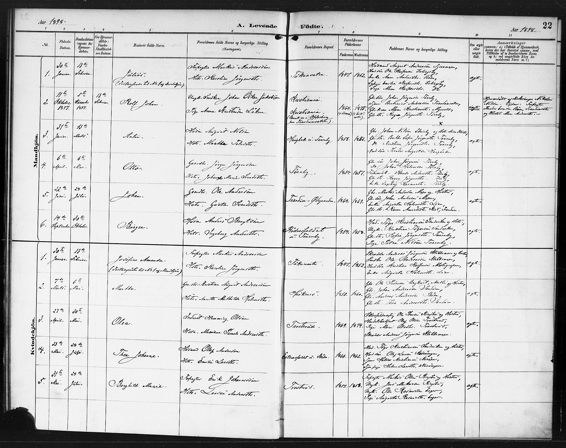 Rødenes prestekontor Kirkebøker, AV/SAO-A-2005/F/Fb/L0002: Parish register (official) no. II 2, 1890-1900, p. 22