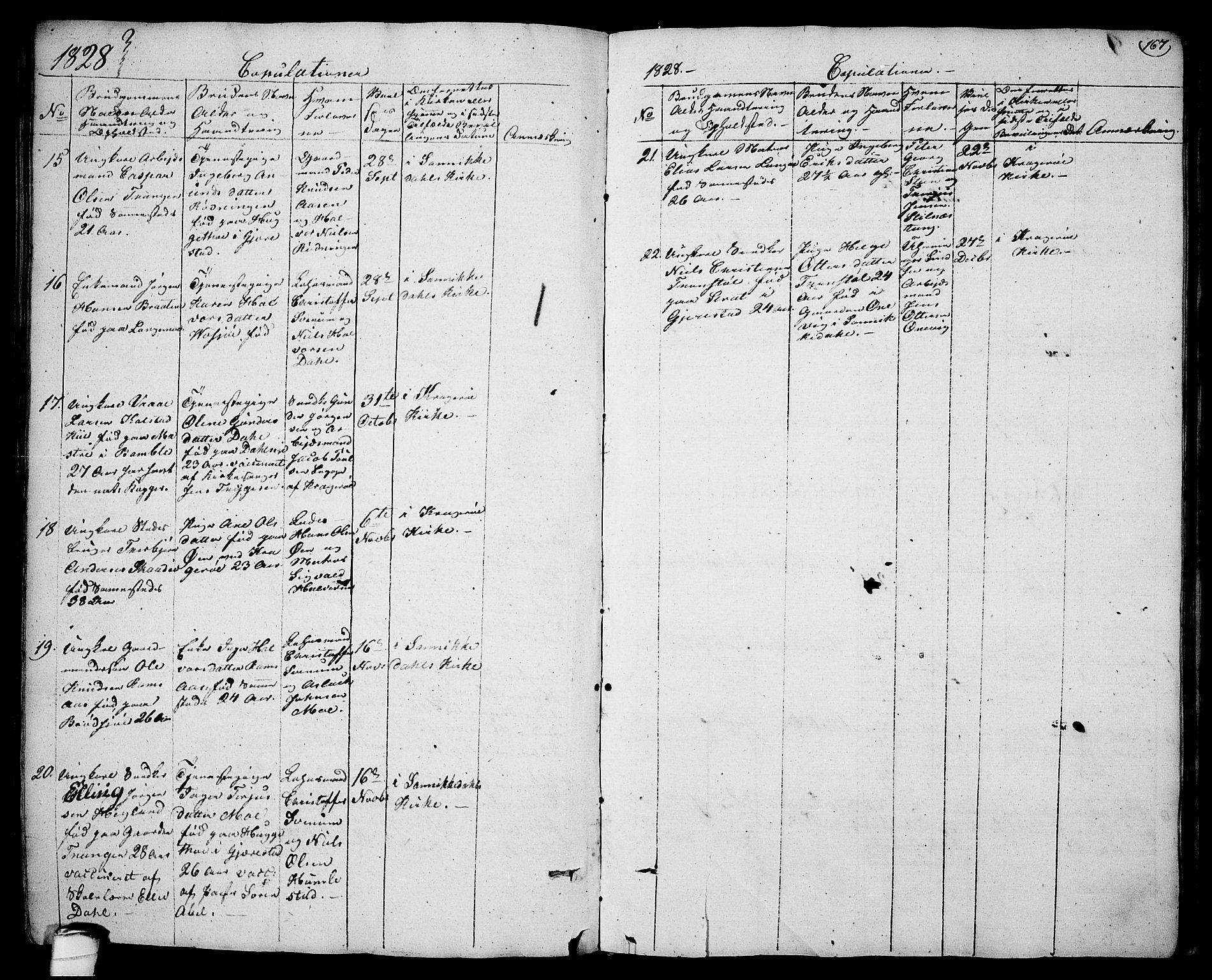 Sannidal kirkebøker, AV/SAKO-A-296/F/Fa/L0005: Parish register (official) no. 5, 1823-1830, p. 167