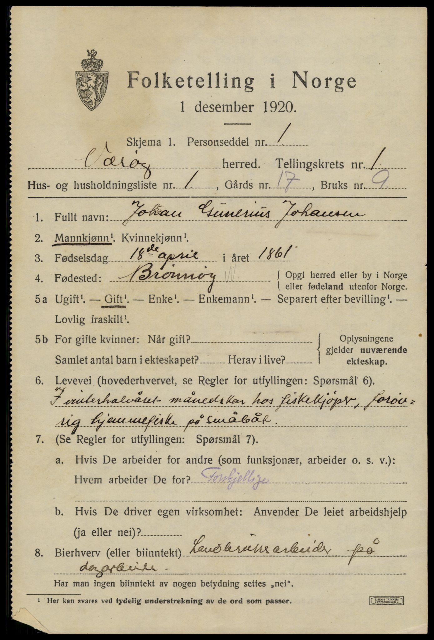 SAT, 1920 census for Værøy, 1920, p. 679