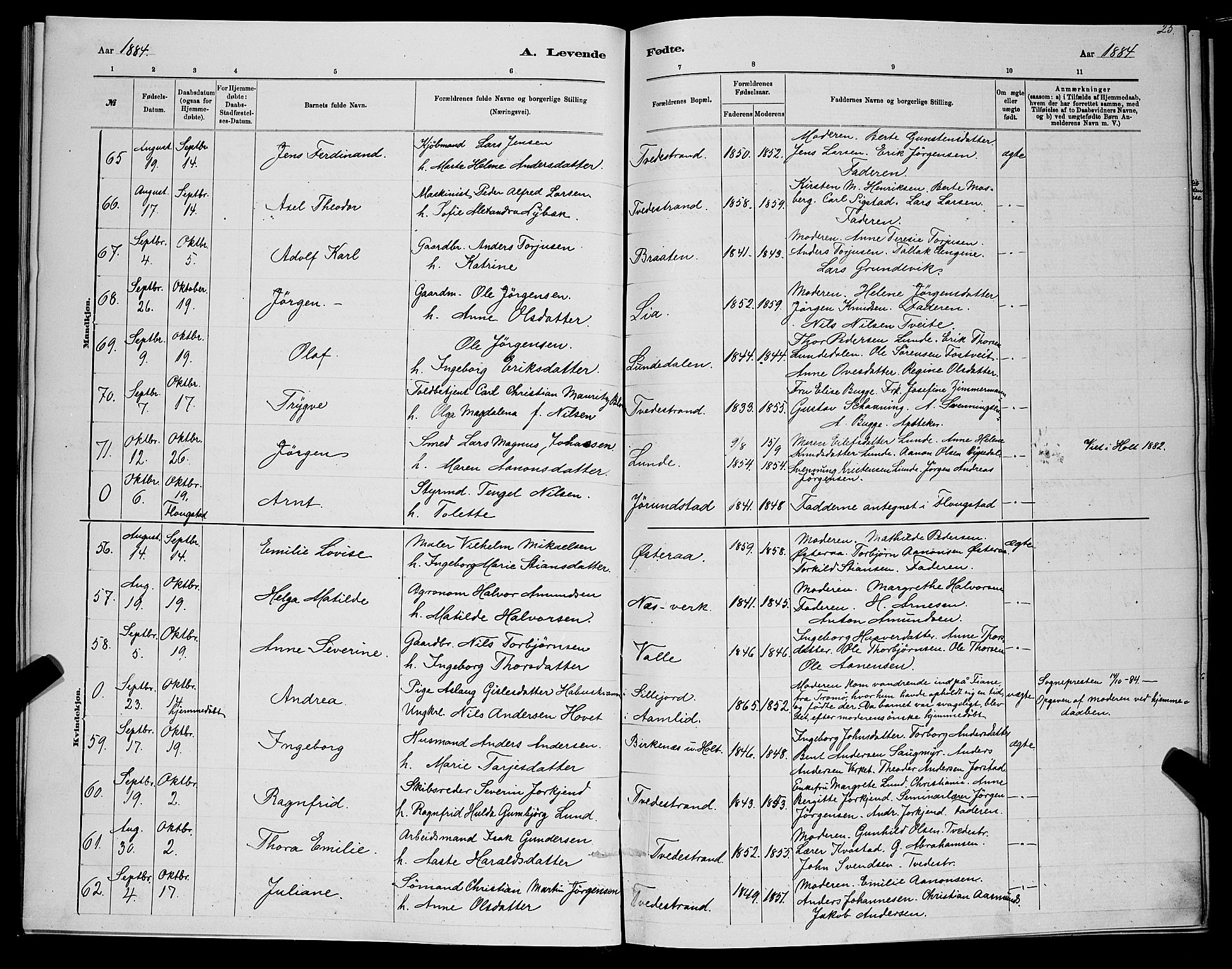 Holt sokneprestkontor, AV/SAK-1111-0021/F/Fb/L0010: Parish register (copy) no. B 10, 1883-1896, p. 26