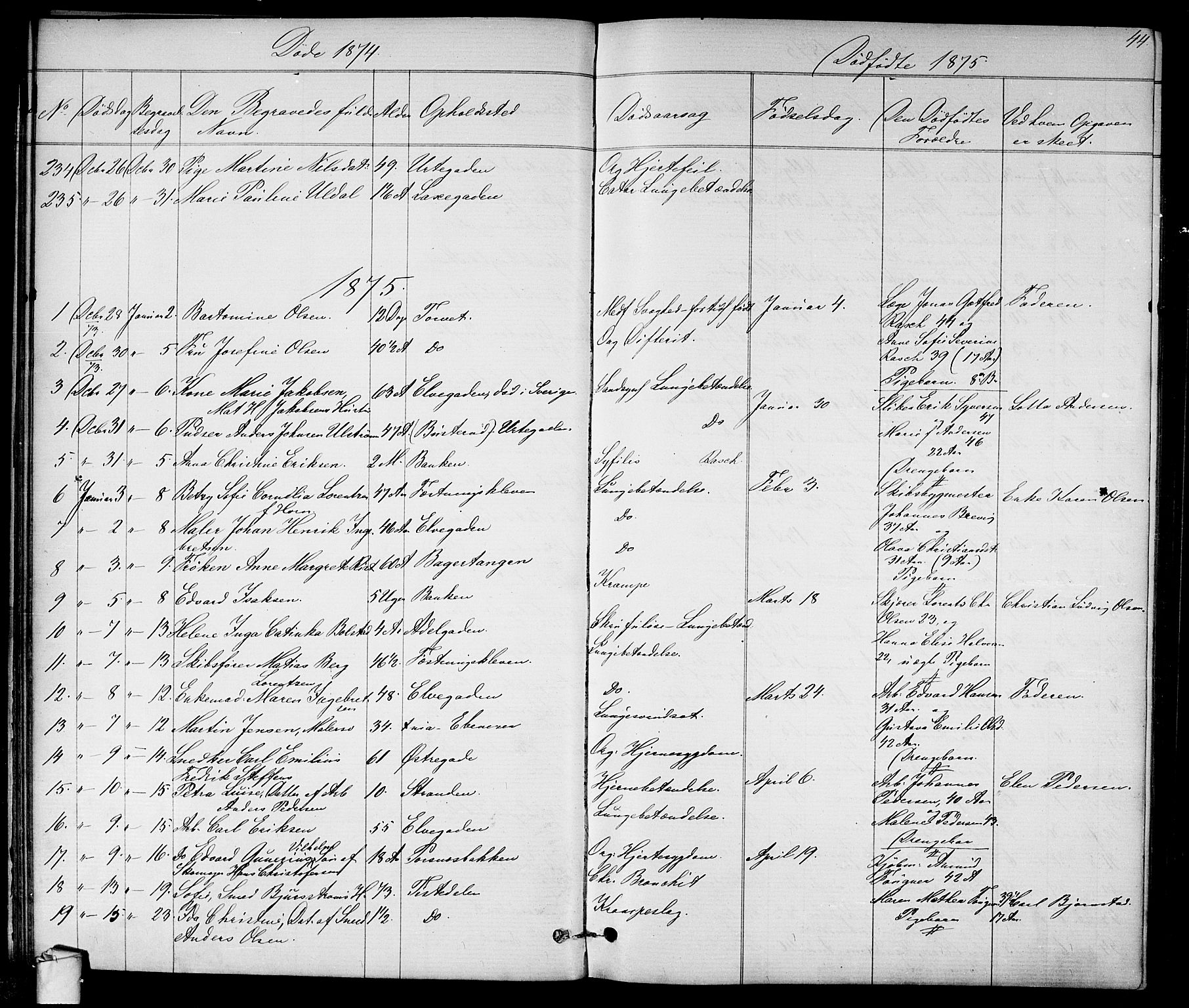 Halden prestekontor Kirkebøker, SAO/A-10909/G/Ga/L0007: Parish register (copy) no. 7, 1869-1884, p. 44