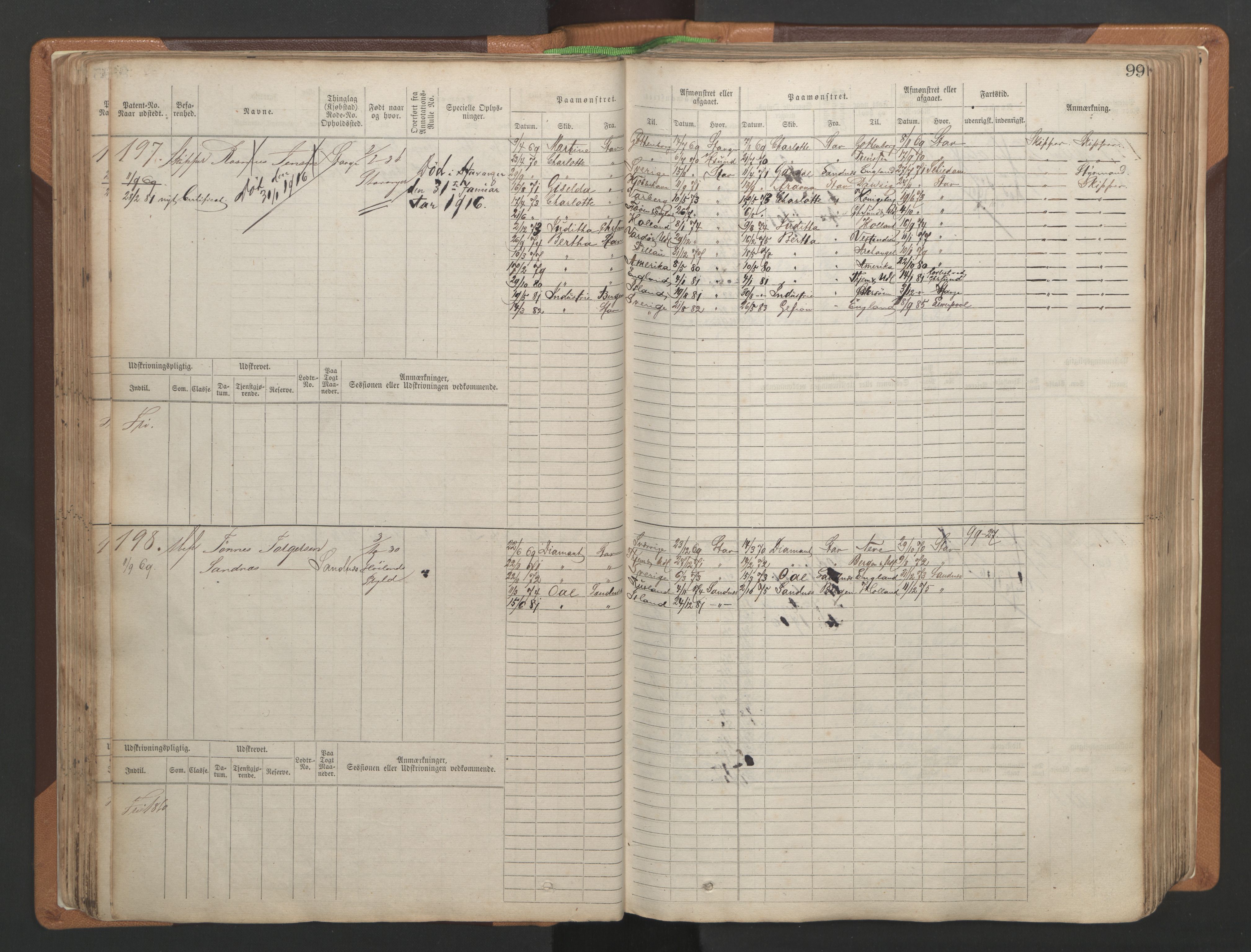 Stavanger sjømannskontor, AV/SAST-A-102006/F/Fb/Fbb/L0004: Sjøfartshovedrulle, patentnr. 1-792 (del 1), 1869-1880, p. 103