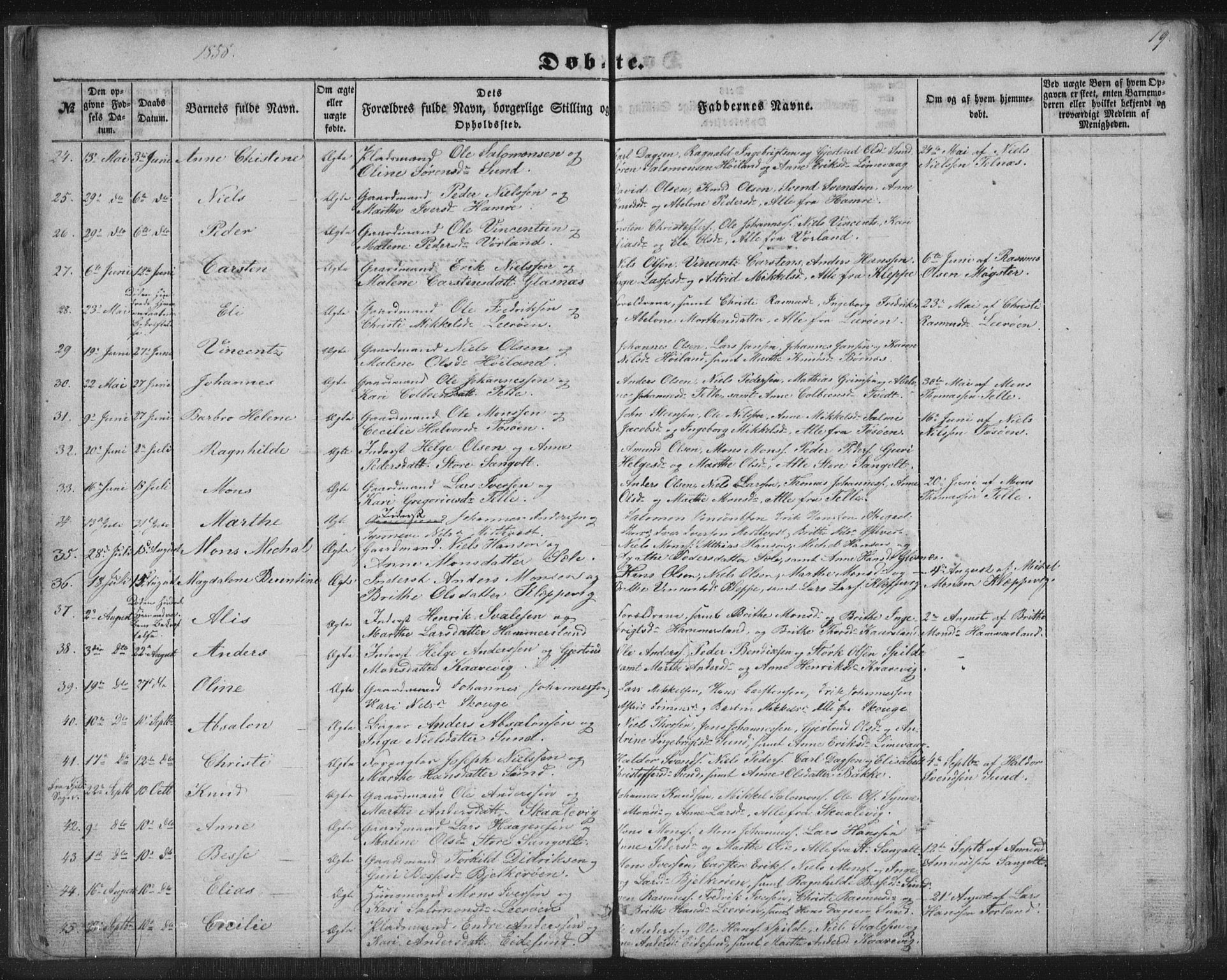 Sund sokneprestembete, SAB/A-99930: Parish register (copy) no. B 1, 1852-1873, p. 19