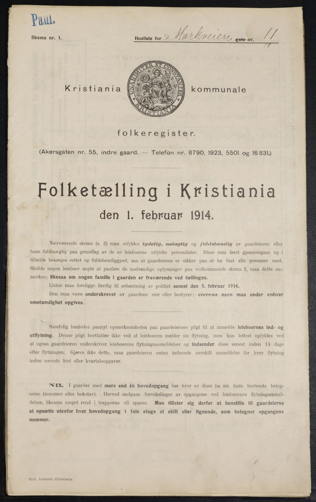 OBA, Municipal Census 1914 for Kristiania, 1914, p. 63189