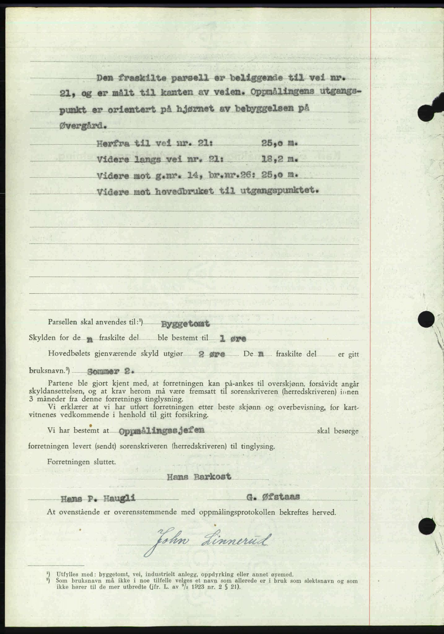 Toten tingrett, SAH/TING-006/H/Hb/Hbc/L0013: Mortgage book no. Hbc-13, 1945-1945, Diary no: : 1100/1945