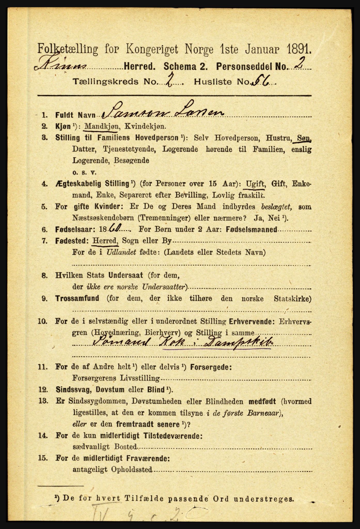 RA, 1891 census for 1437 Kinn, 1891, p. 878