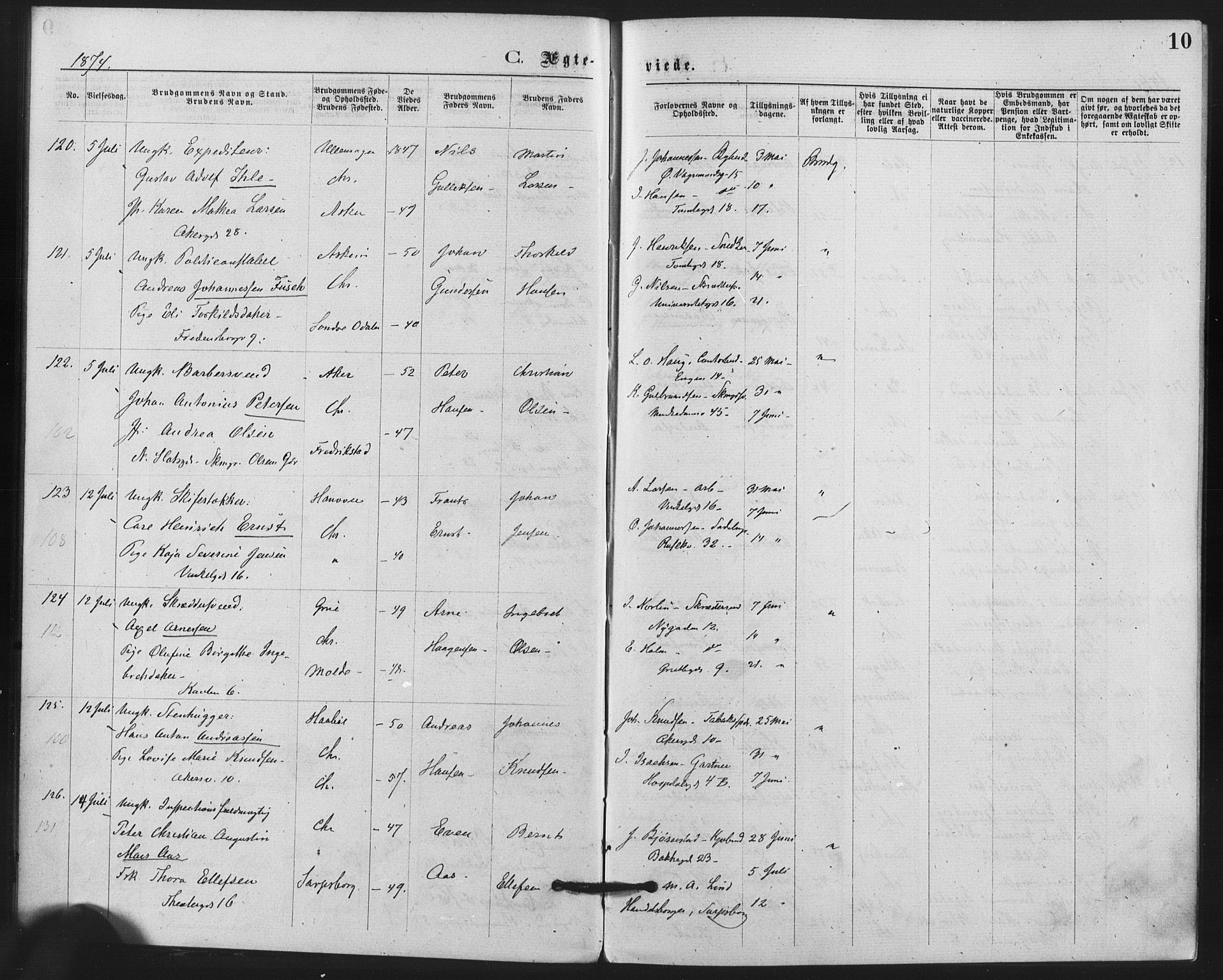 Trefoldighet prestekontor Kirkebøker, SAO/A-10882/F/Fc/L0002: Parish register (official) no. III 2, 1874-1881, p. 10