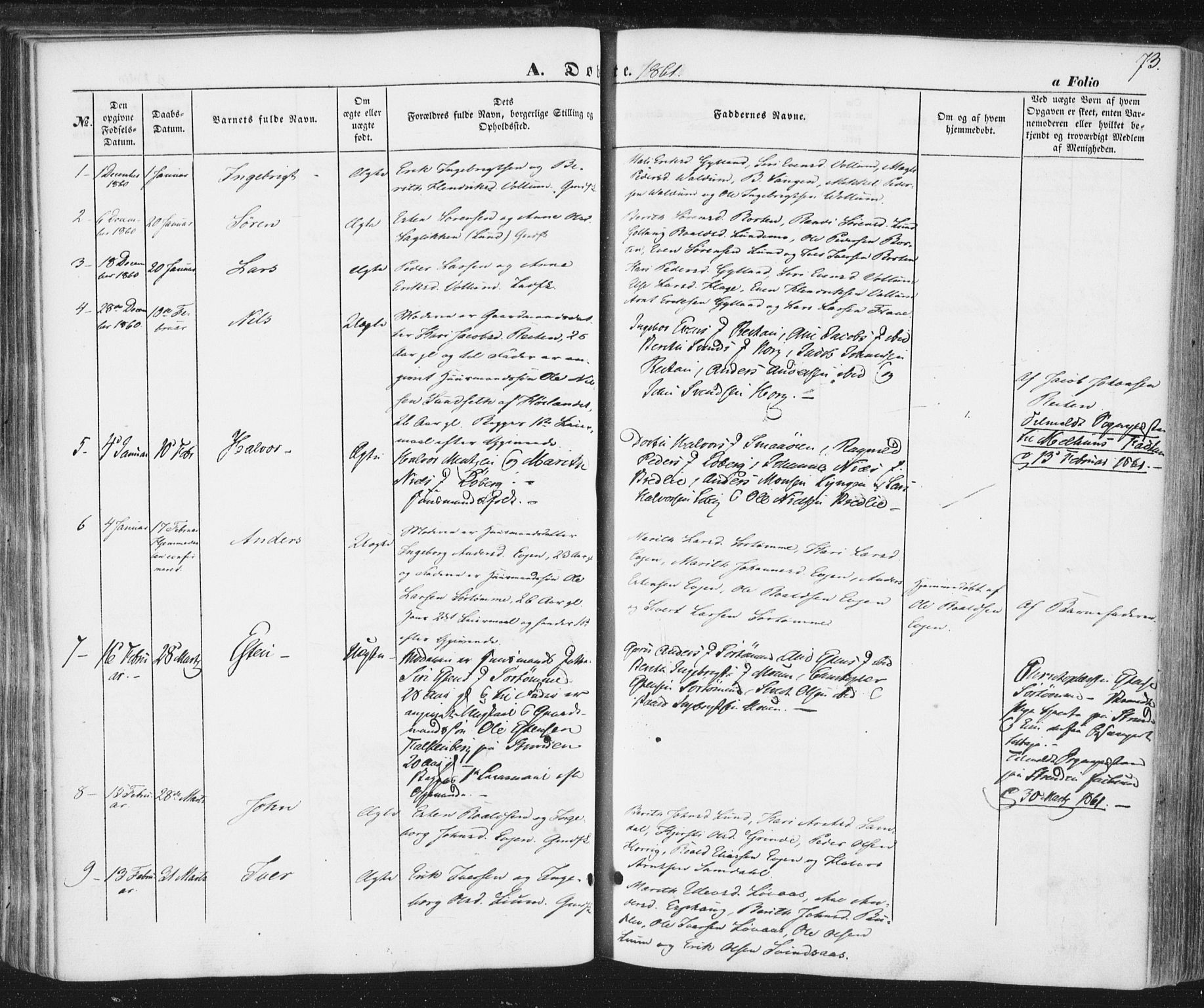 Ministerialprotokoller, klokkerbøker og fødselsregistre - Sør-Trøndelag, SAT/A-1456/692/L1103: Parish register (official) no. 692A03, 1849-1870, p. 73