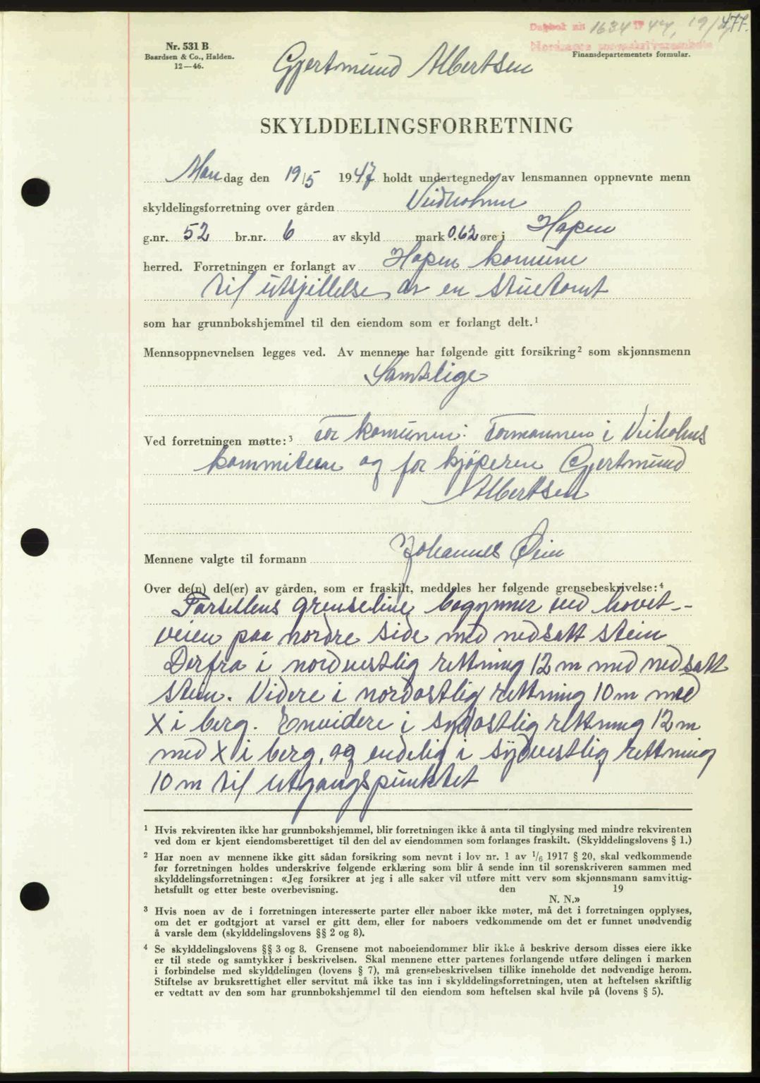 Nordmøre sorenskriveri, AV/SAT-A-4132/1/2/2Ca: Mortgage book no. A105, 1947-1947, Diary no: : 1634/1947