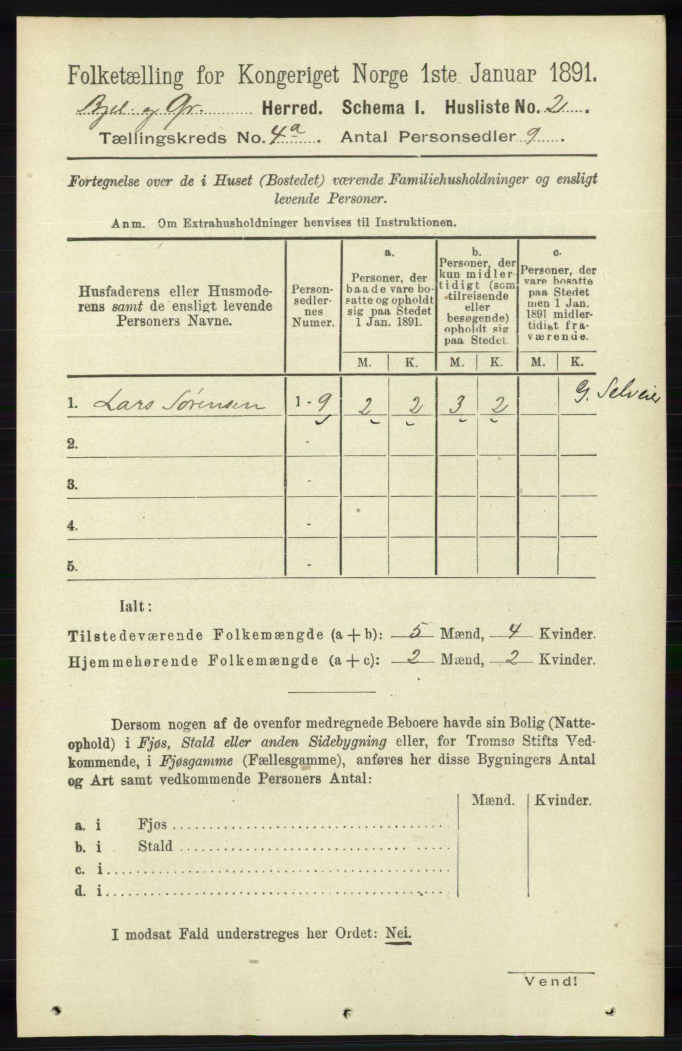 RA, 1891 census for 1024 Bjelland og Grindheim, 1891, p. 2028