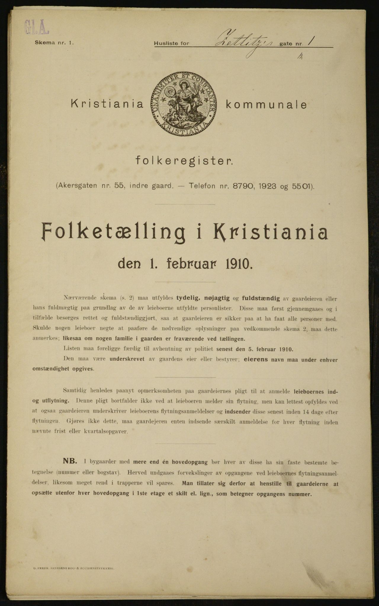 OBA, Municipal Census 1910 for Kristiania, 1910, p. 121930