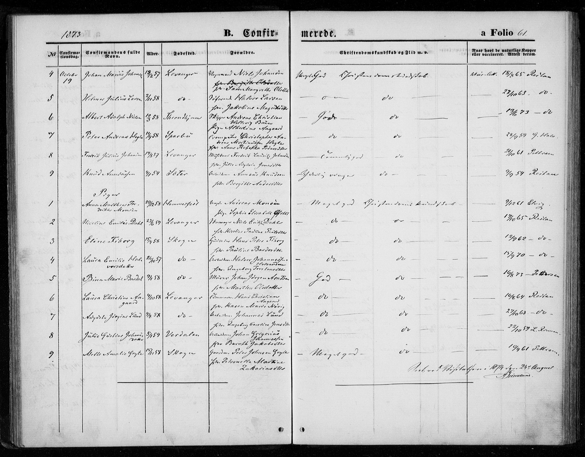 Ministerialprotokoller, klokkerbøker og fødselsregistre - Nord-Trøndelag, SAT/A-1458/720/L0186: Parish register (official) no. 720A03, 1864-1874, p. 61