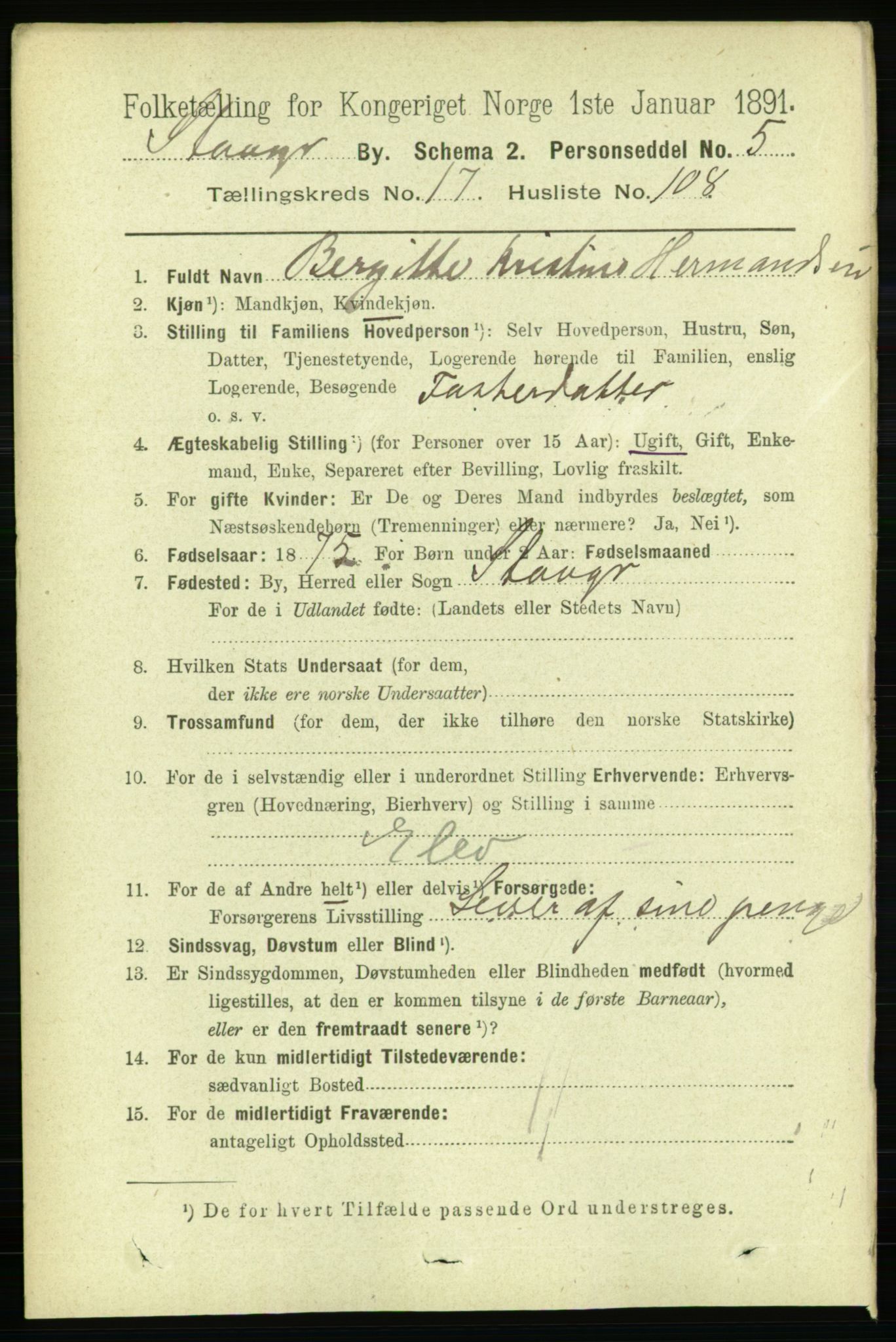 RA, 1891 census for 1103 Stavanger, 1891, p. 21120