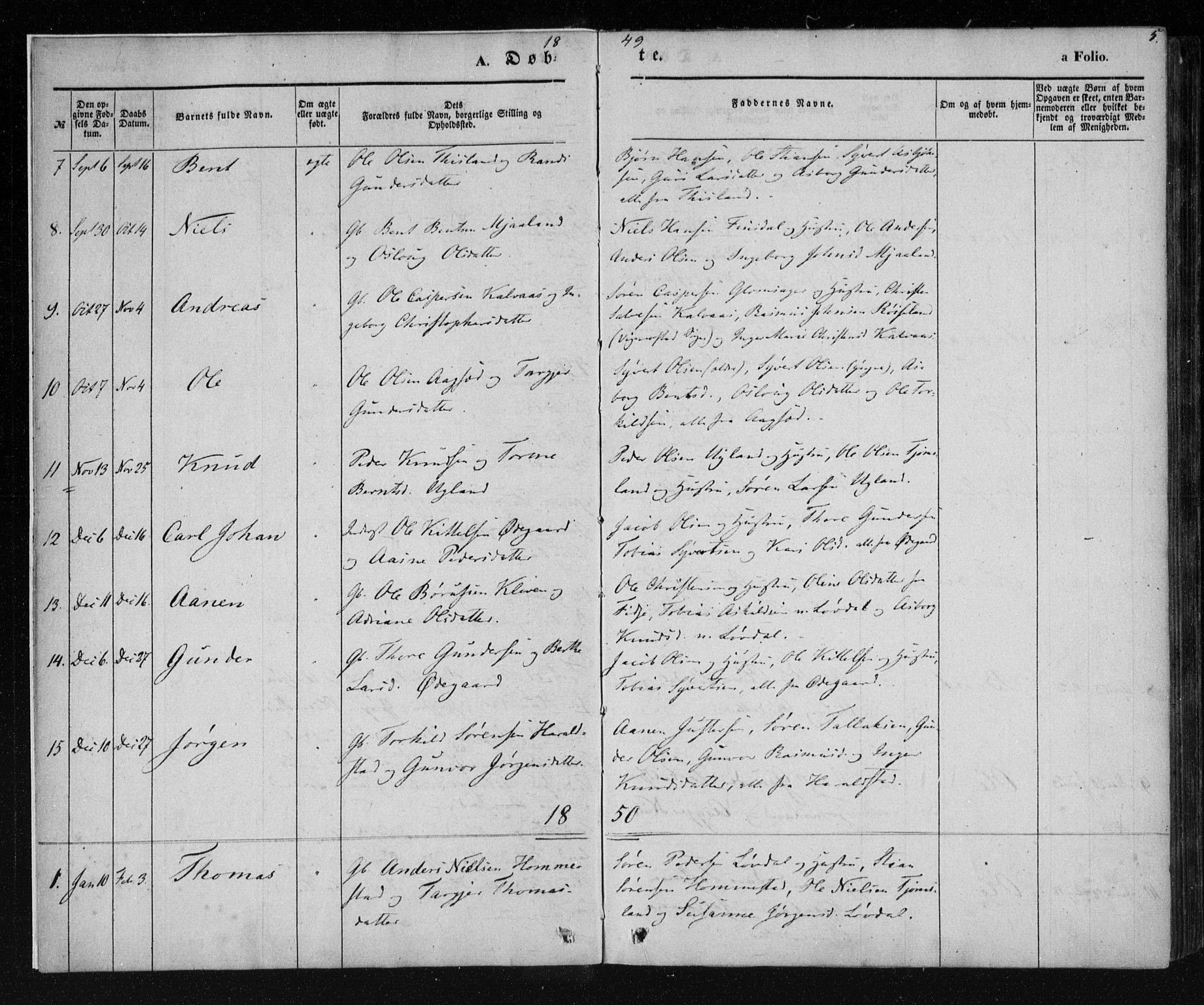 Holum sokneprestkontor, AV/SAK-1111-0022/F/Fa/Fab/L0005: Parish register (official) no. A 5, 1847-1874, p. 5