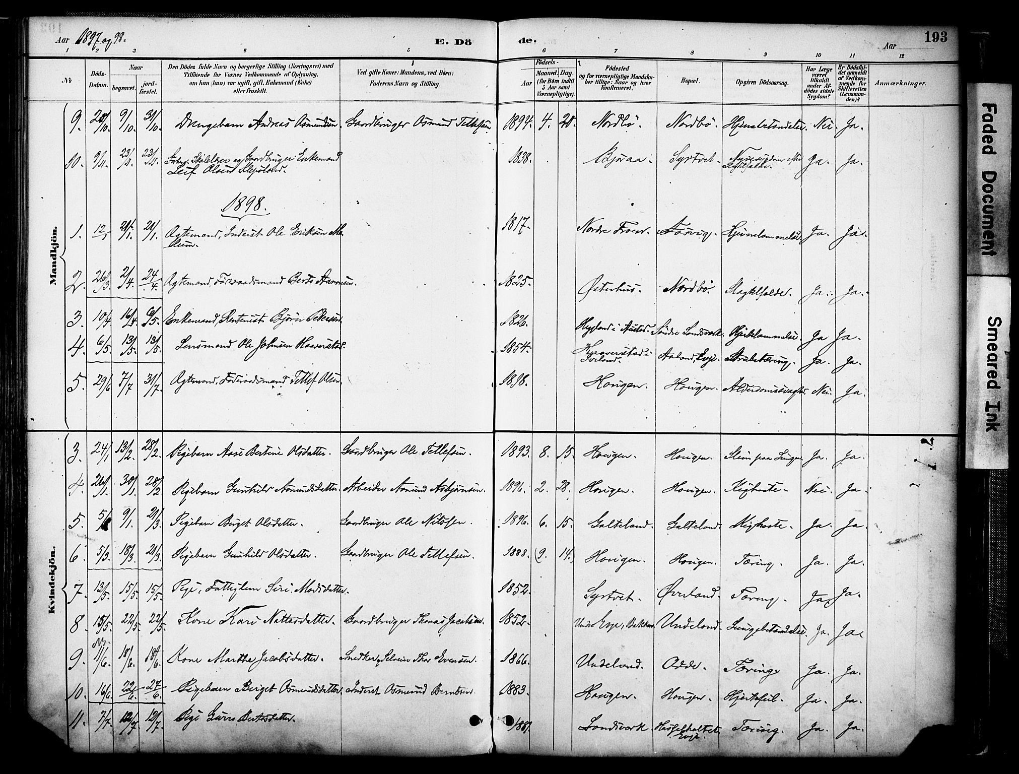 Evje sokneprestkontor, AV/SAK-1111-0008/F/Fa/Faa/L0007: Parish register (official) no. A 7, 1884-1909, p. 193