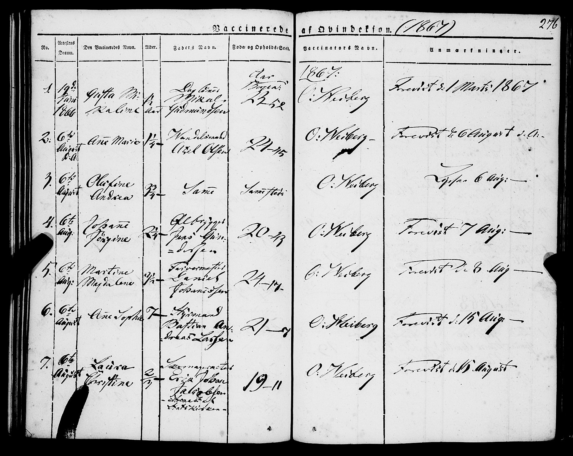 Korskirken sokneprestembete, SAB/A-76101/H/Haa/L0050: Parish register (official) no. F 1, 1821-1869, p. 276