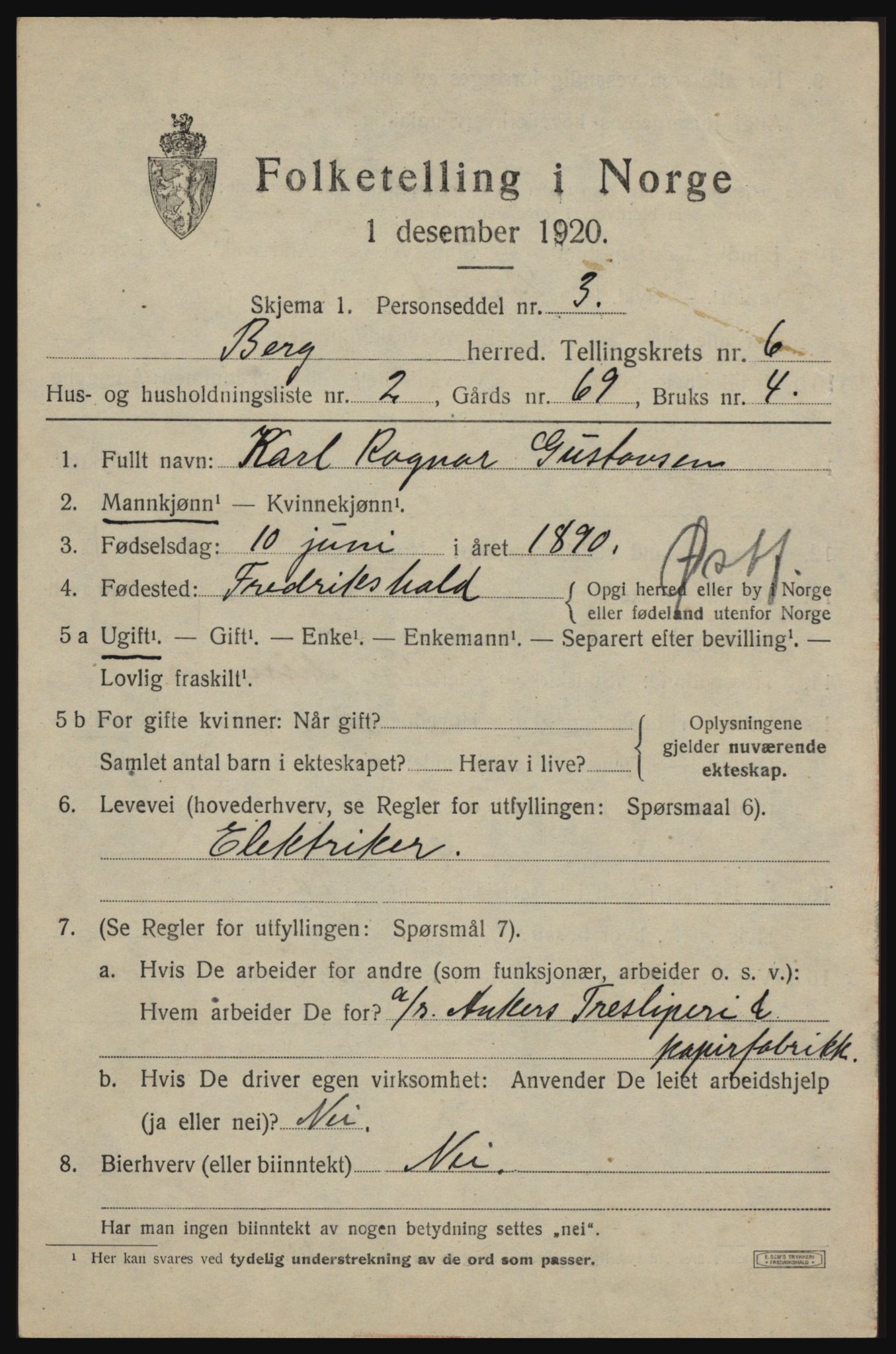 SAO, 1920 census for Berg, 1920, p. 9585