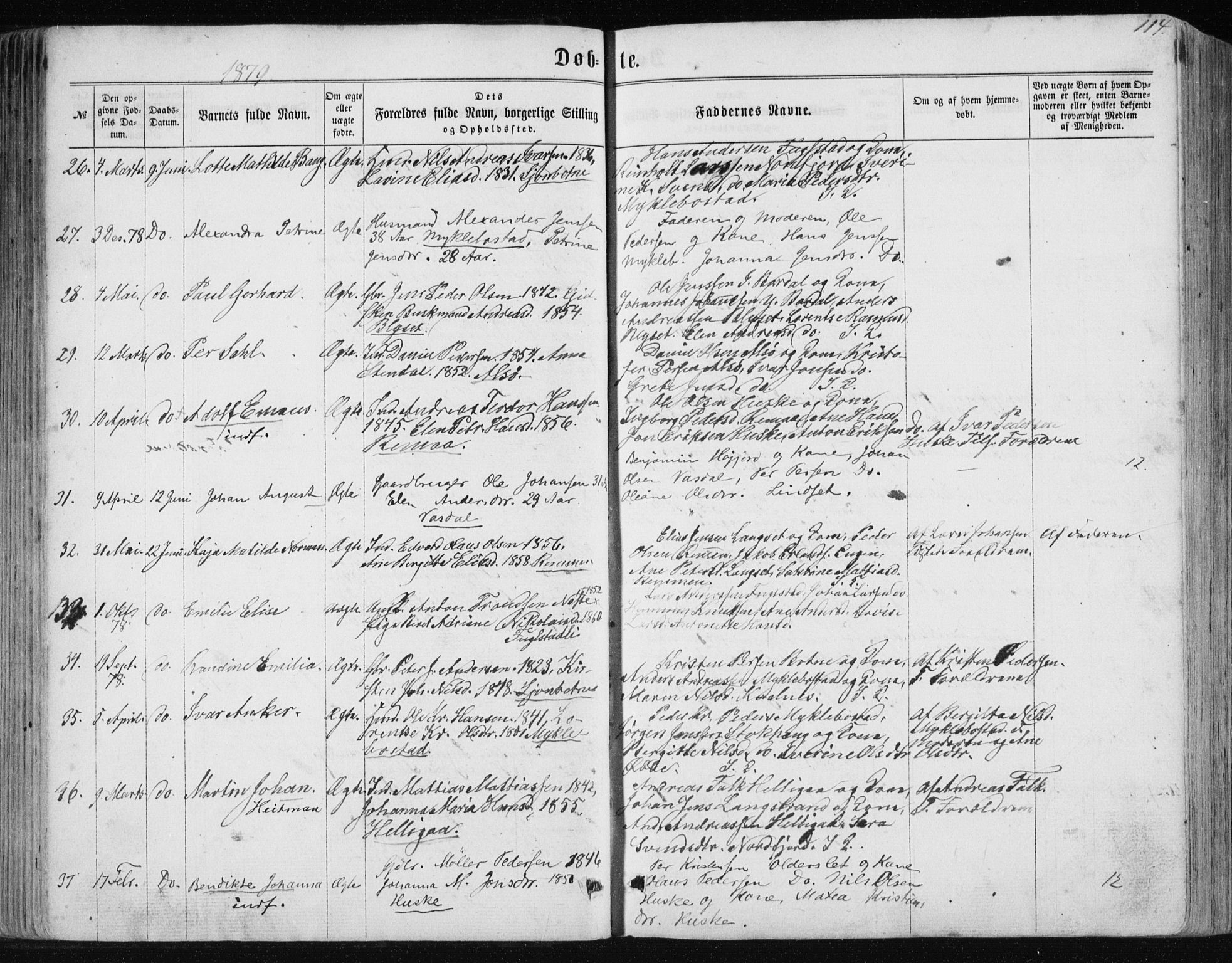 Ministerialprotokoller, klokkerbøker og fødselsregistre - Nordland, AV/SAT-A-1459/838/L0556: Parish register (copy) no. 838C03, 1861-1893, p. 114