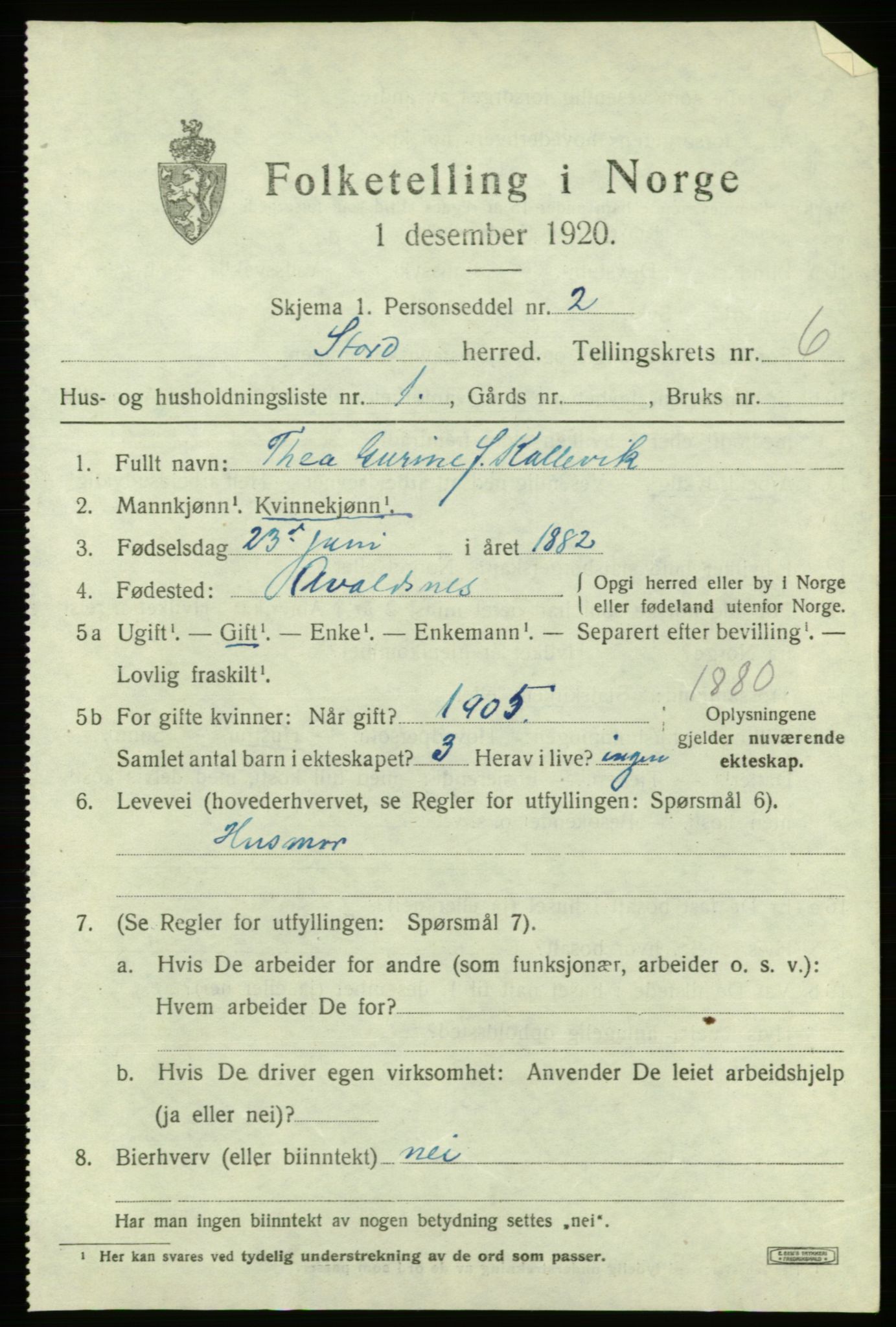 SAB, 1920 census for Stord, 1920, p. 2361