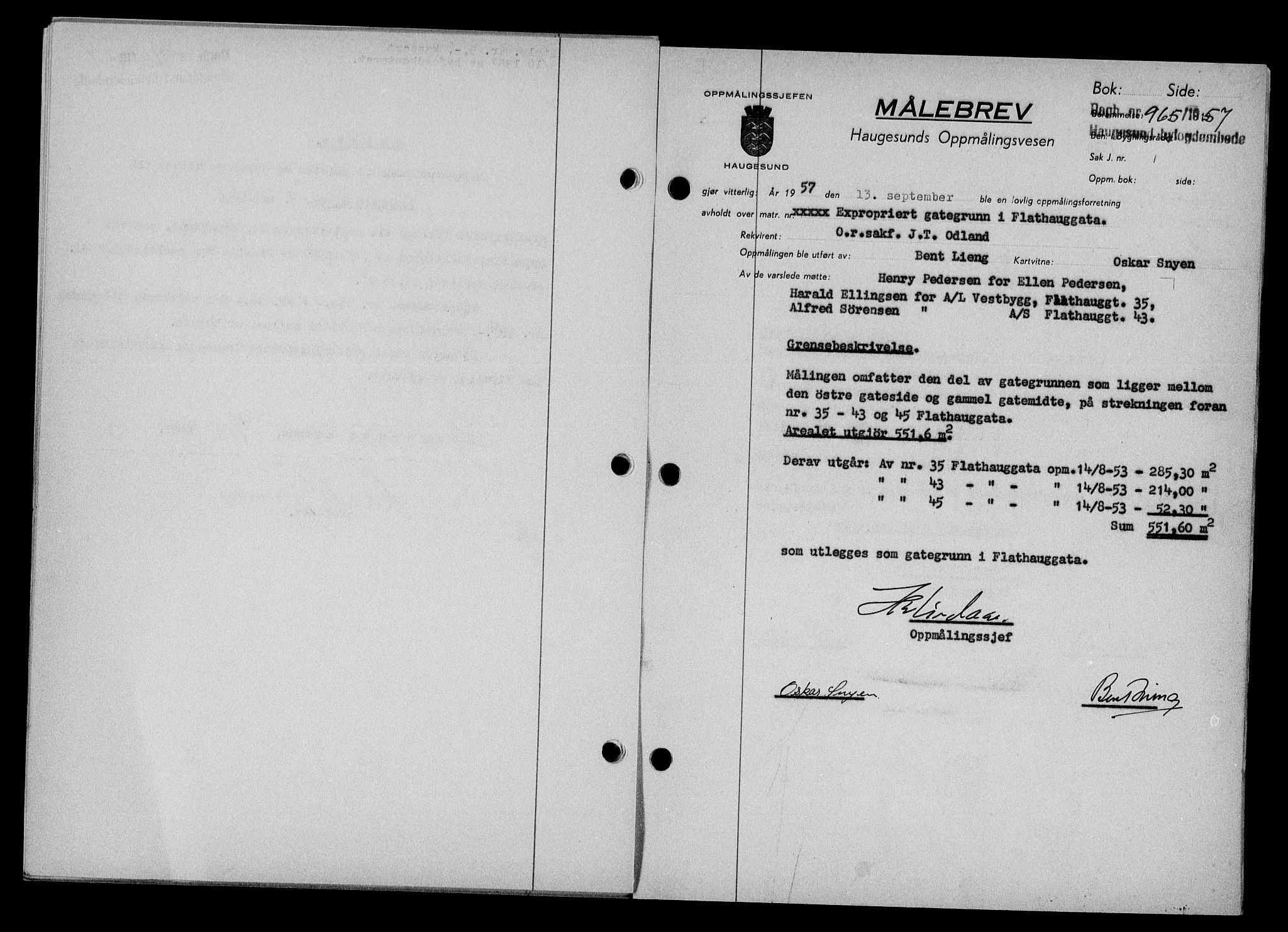 Haugesund tingrett, SAST/A-101415/01/II/IIC/L0068: Mortgage book no. A 9, 1956-1958, Diary no: : 965/1957