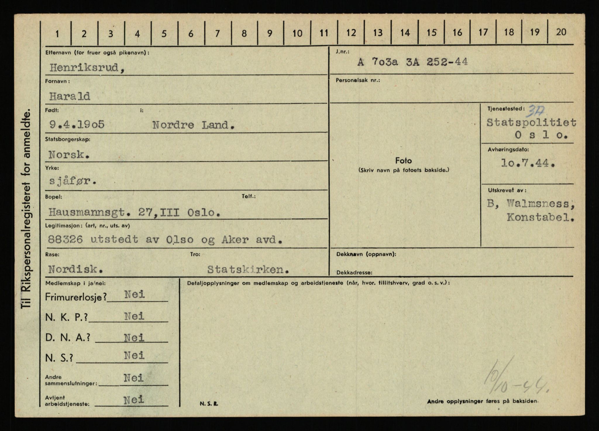 Statspolitiet - Hovedkontoret / Osloavdelingen, AV/RA-S-1329/C/Ca/L0006: Hanche - Hokstvedt, 1943-1945, p. 3823