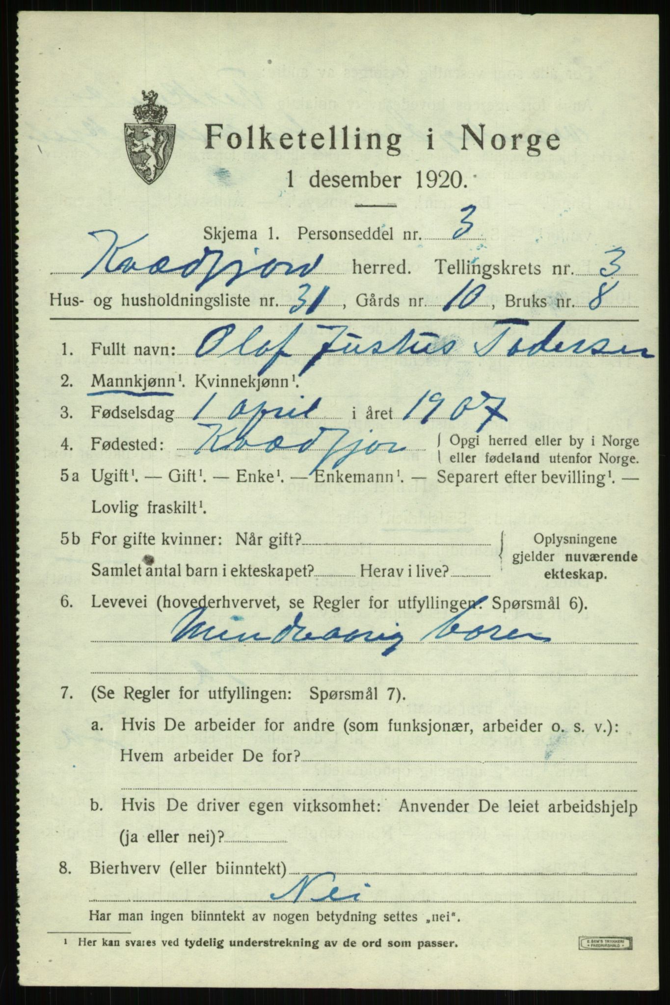 SATØ, 1920 census for Kvæfjord, 1920, p. 2131