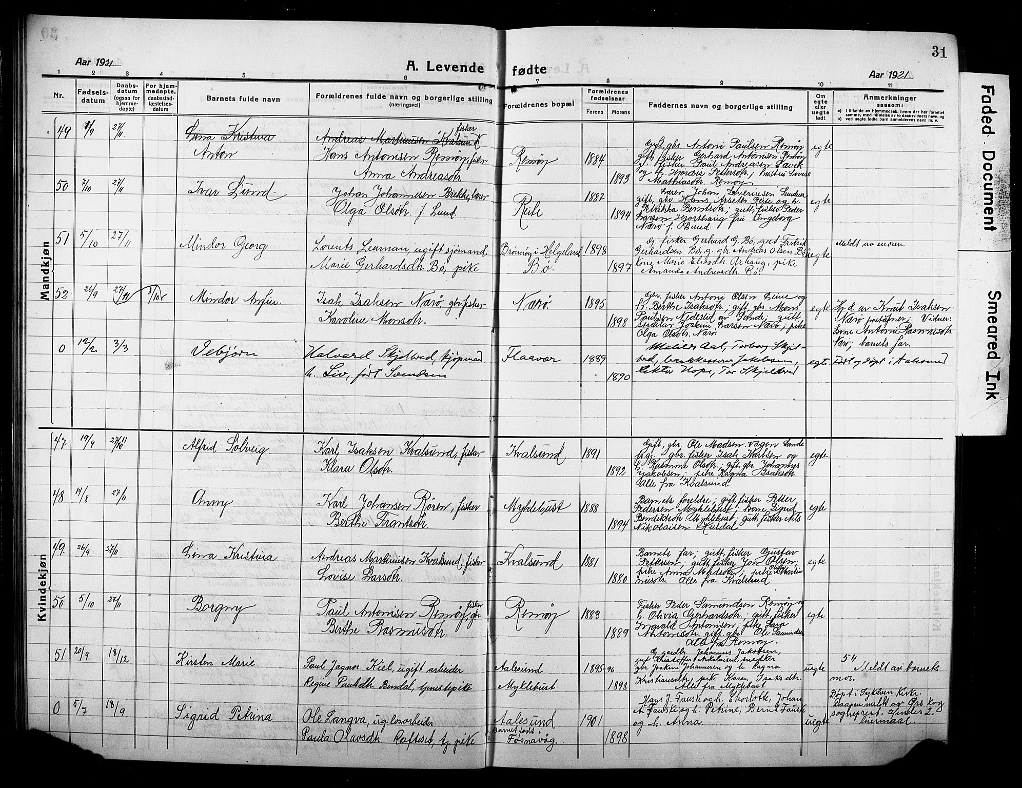 Ministerialprotokoller, klokkerbøker og fødselsregistre - Møre og Romsdal, AV/SAT-A-1454/507/L0084: Parish register (copy) no. 507C07, 1919-1932, p. 31