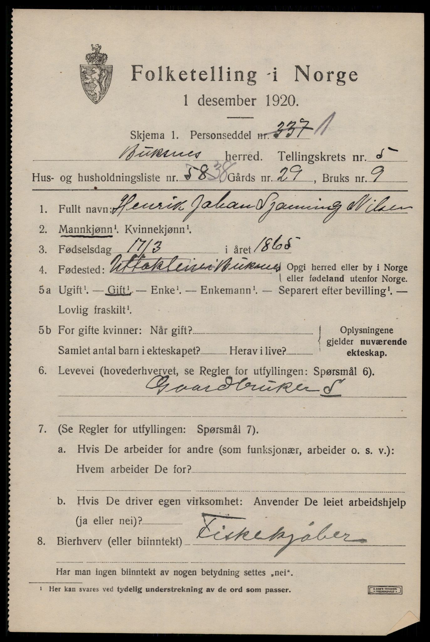 SAT, 1920 census for Buksnes, 1920, p. 5749