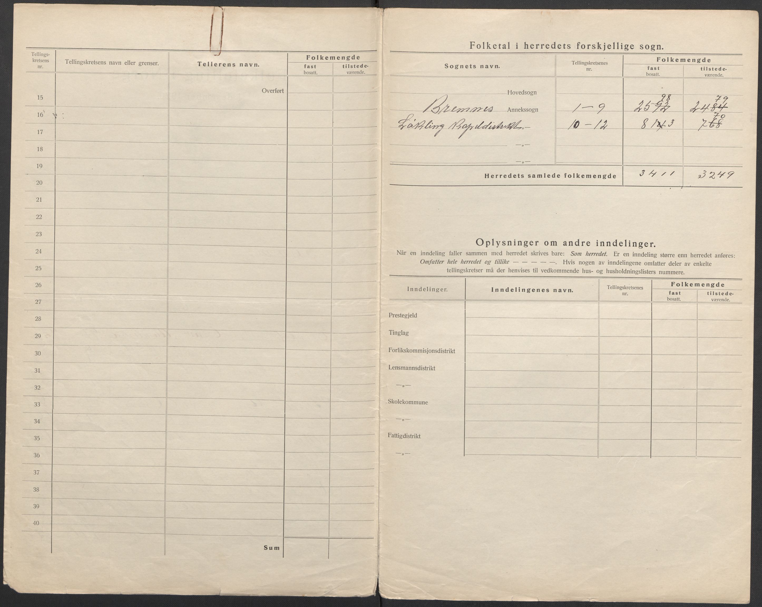 SAB, 1920 census for Bremnes, 1920, p. 3