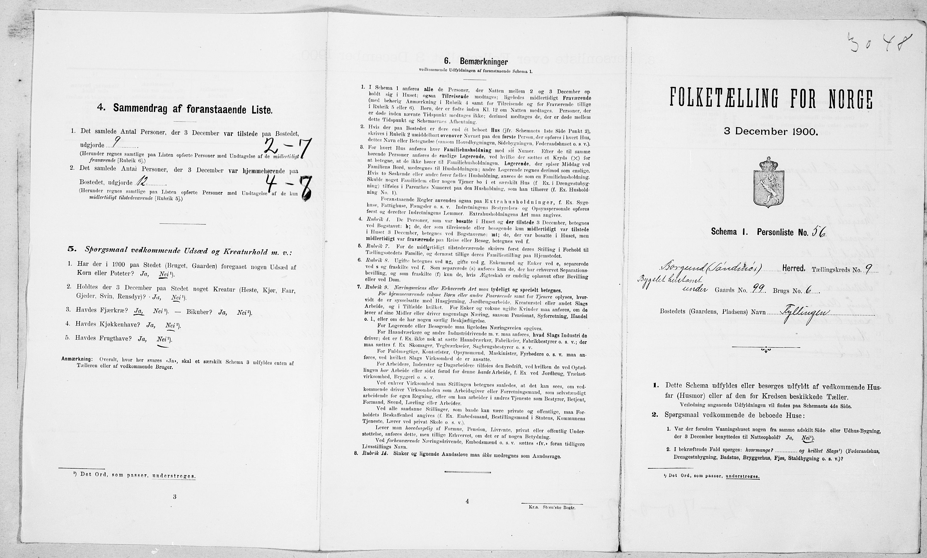 SAT, 1900 census for Borgund, 1900, p. 1039