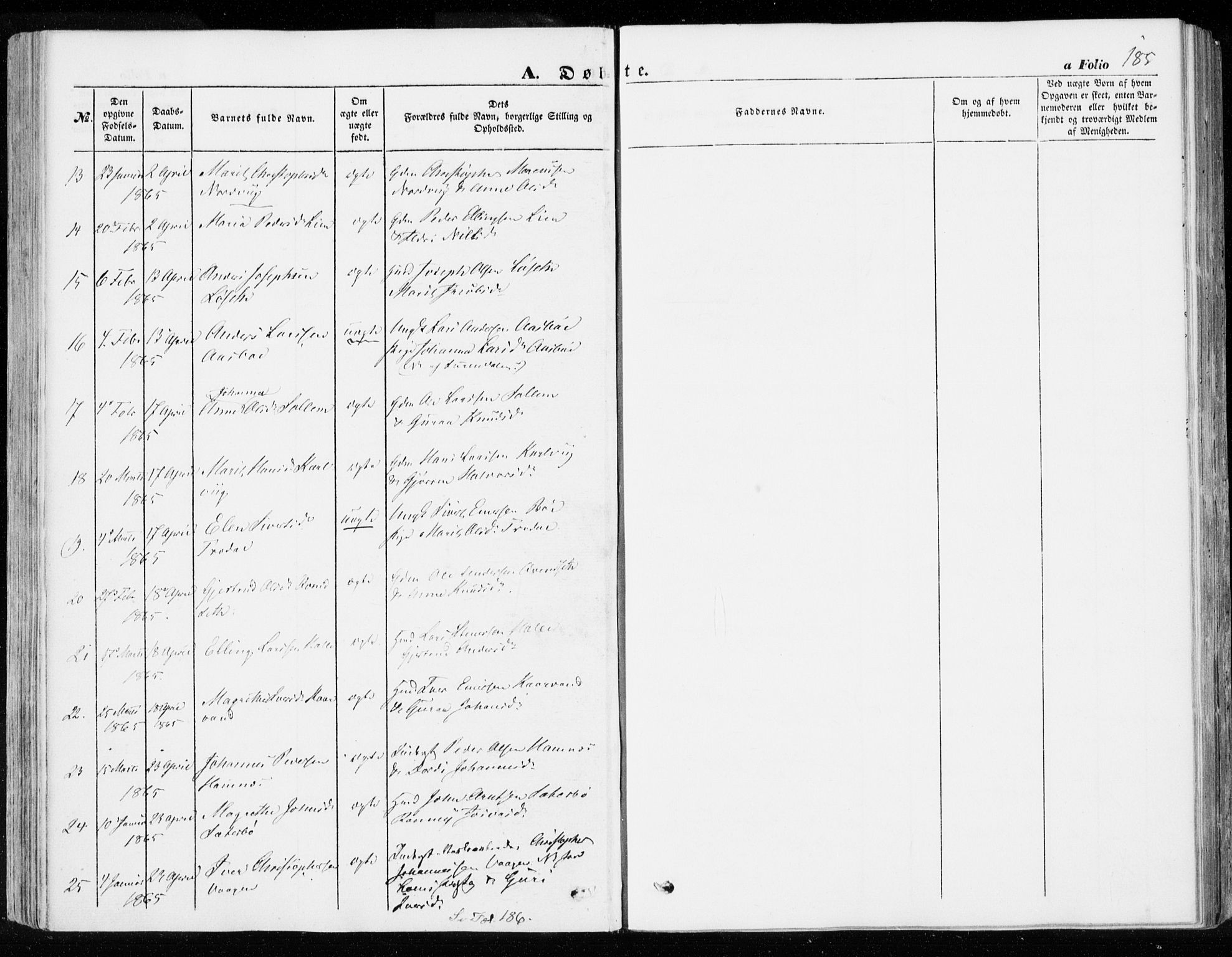 Ministerialprotokoller, klokkerbøker og fødselsregistre - Møre og Romsdal, AV/SAT-A-1454/592/L1026: Parish register (official) no. 592A04, 1849-1867, p. 185