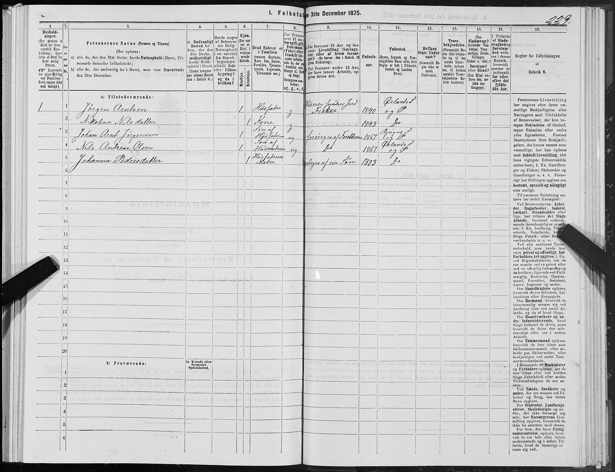 SAT, 1875 census for 1621P Ørland, 1875, p. 6229