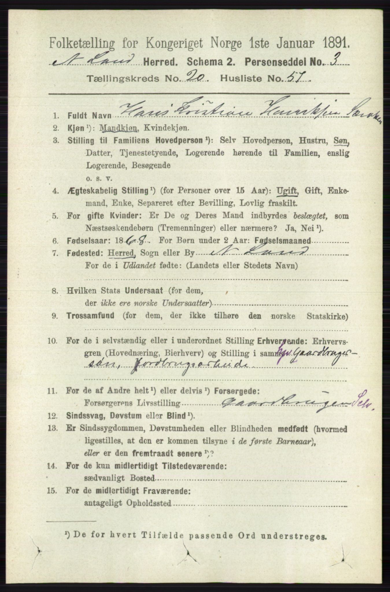 RA, 1891 census for 0538 Nordre Land, 1891, p. 5209