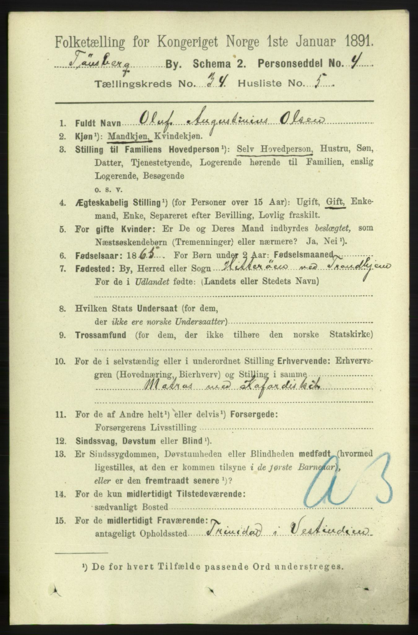 RA, 1891 census for 0705 Tønsberg, 1891, p. 7705