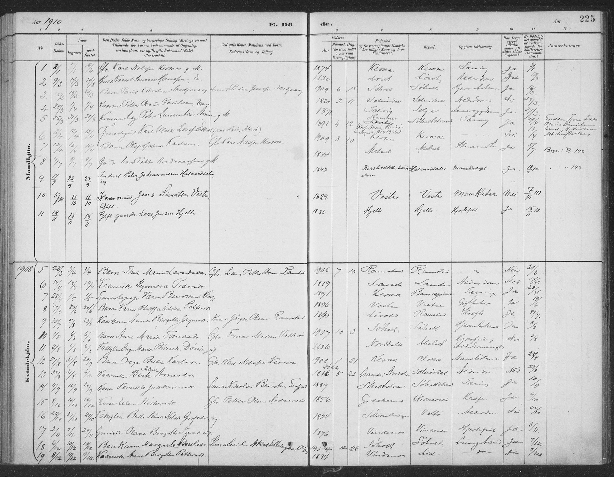 Ministerialprotokoller, klokkerbøker og fødselsregistre - Møre og Romsdal, AV/SAT-A-1454/522/L0316: Parish register (official) no. 522A11, 1890-1911, p. 225