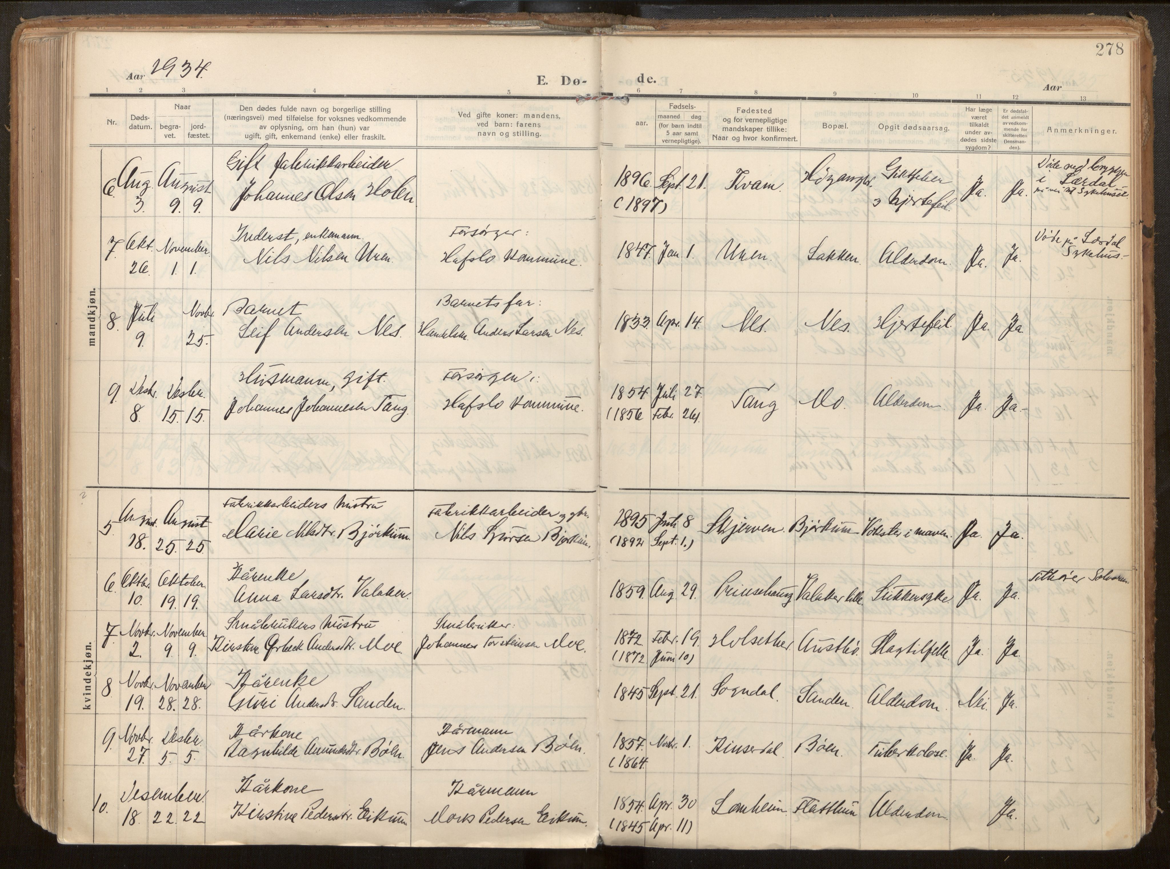 Hafslo sokneprestembete, AV/SAB-A-80301/H/Haa/Haab/L0002: Parish register (official) no. B 2, 1914-1951, p. 278