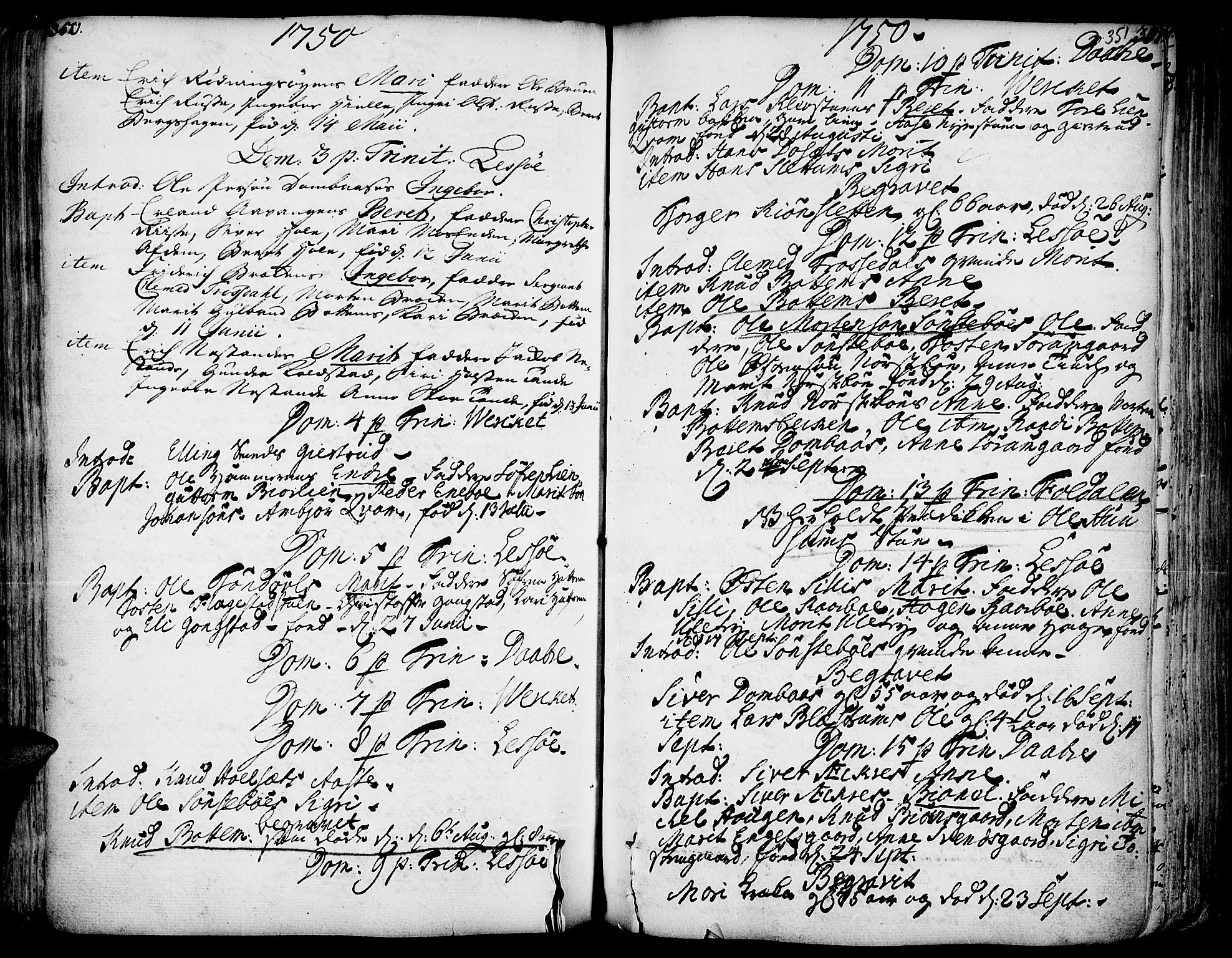 Lesja prestekontor, AV/SAH-PREST-068/H/Ha/Haa/L0002: Parish register (official) no. 2, 1732-1776, p. 350-351