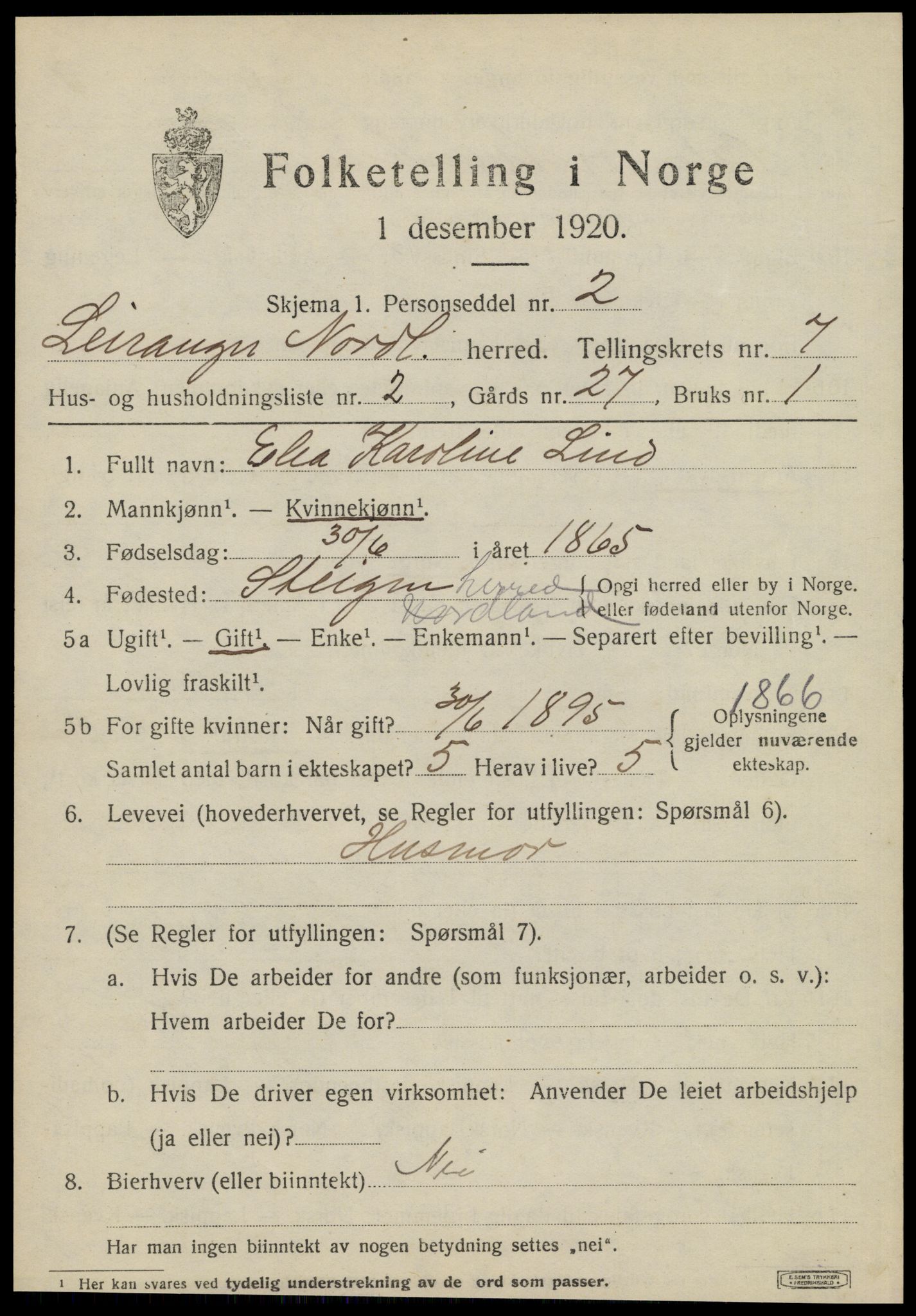 SAT, 1920 census for Leiranger, 1920, p. 2403