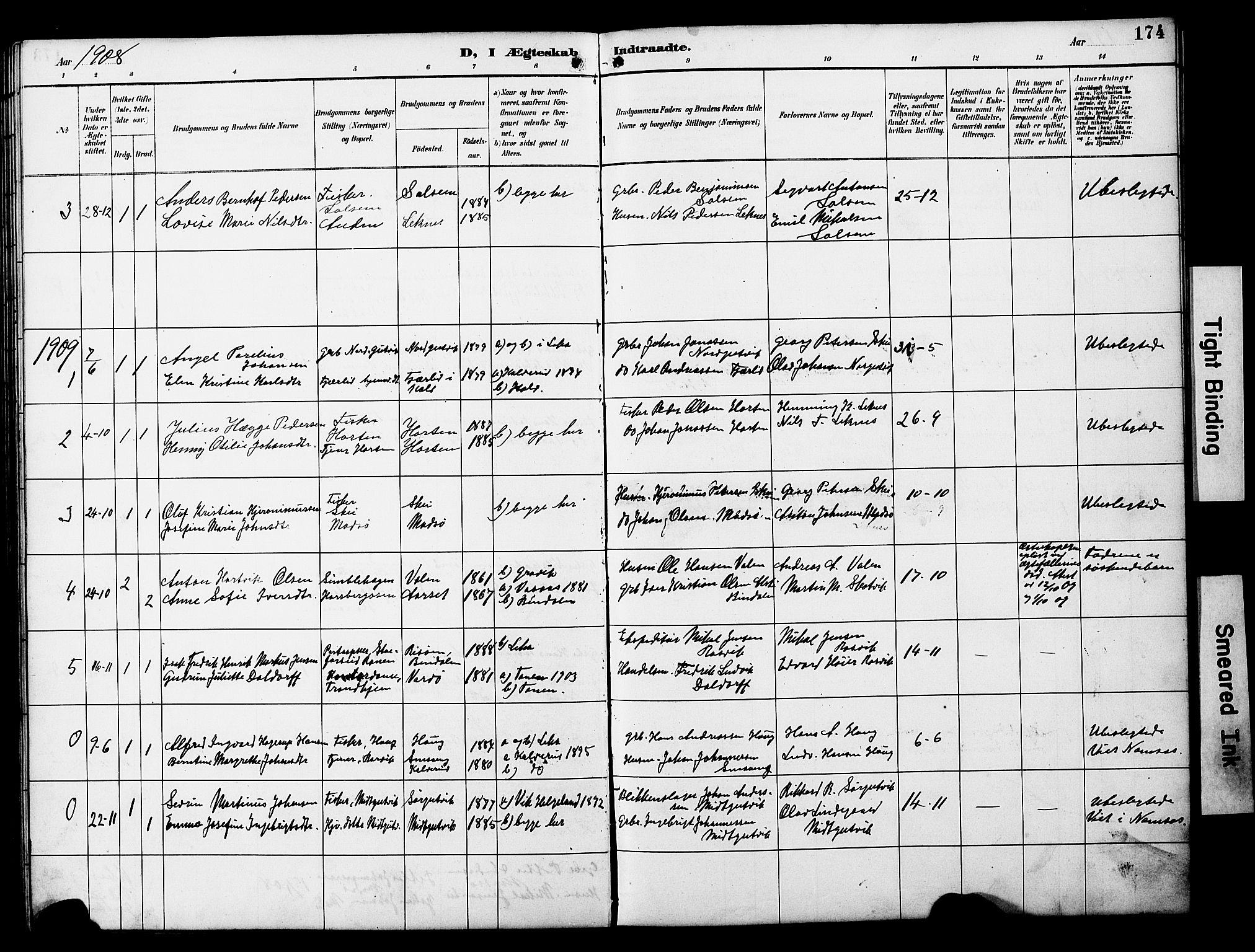 Ministerialprotokoller, klokkerbøker og fødselsregistre - Nord-Trøndelag, AV/SAT-A-1458/788/L0701: Parish register (copy) no. 788C01, 1888-1913, p. 174